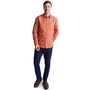 Men Rohan Men'S Coast Long Sleeve Shirt Solar Orange/Auburn Check