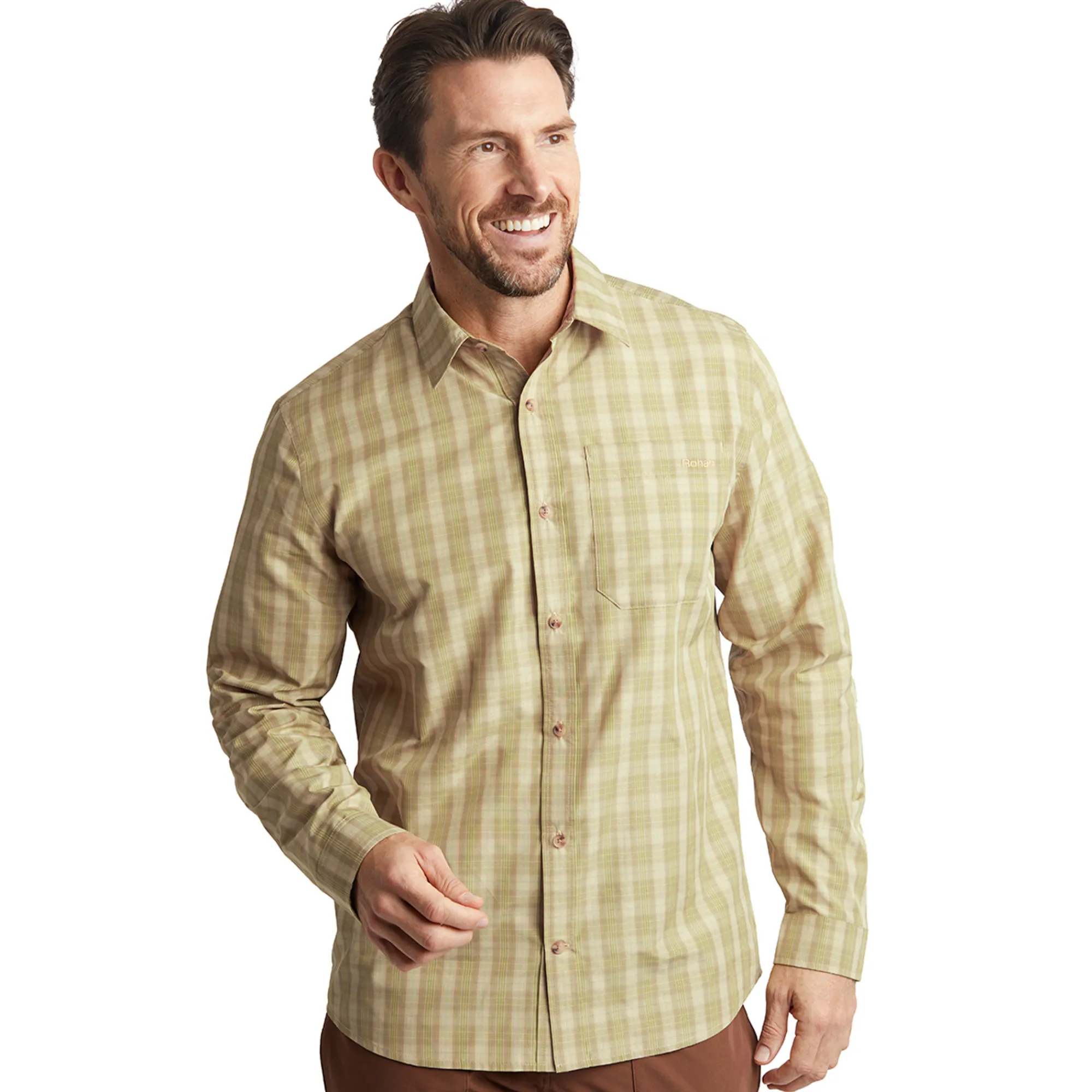 Men Rohan Men'S Coast Long Sleeve Shirt Stone/Citrus Check