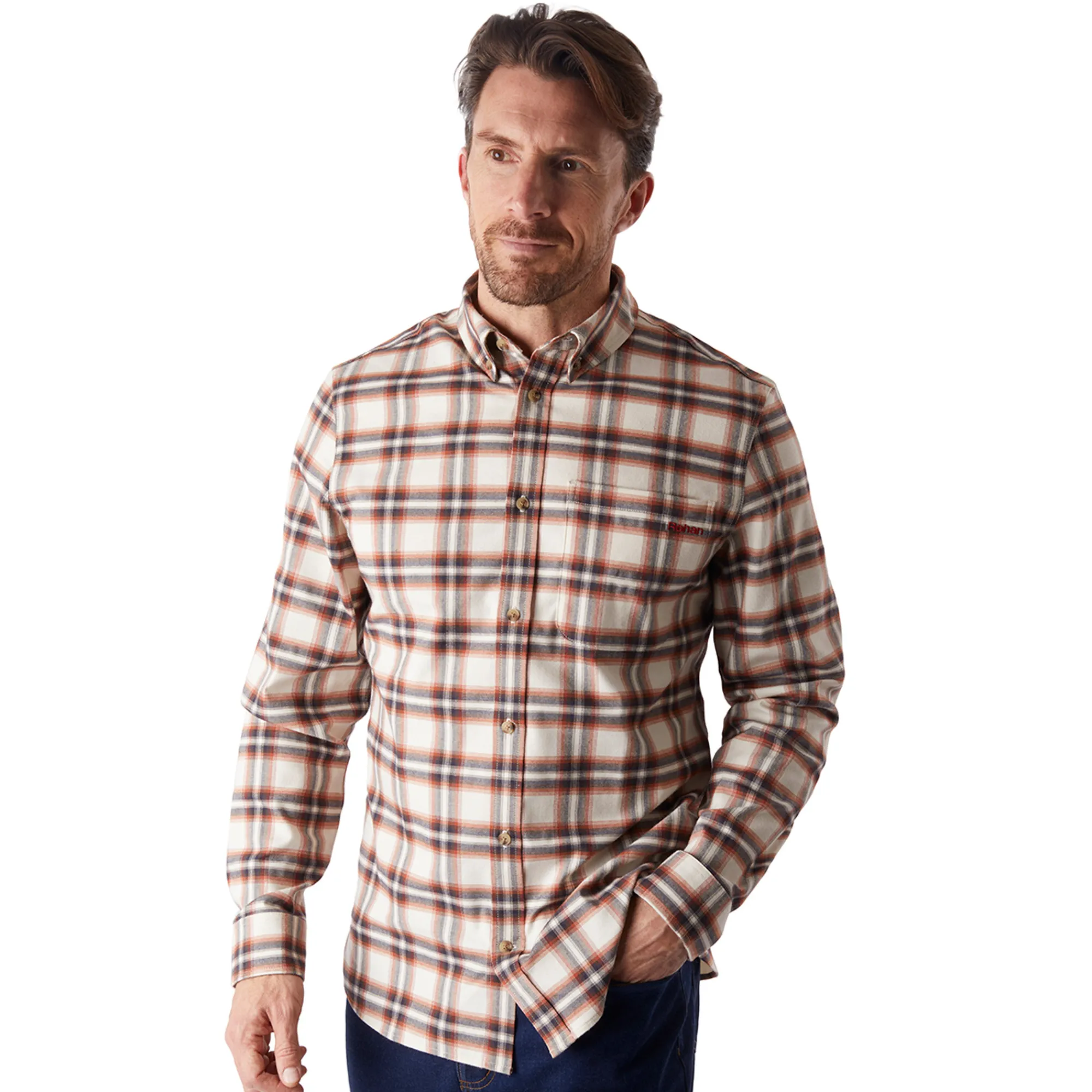 Men Rohan Men'S Dover Long Sleeve Shirt Ecru/Red Check