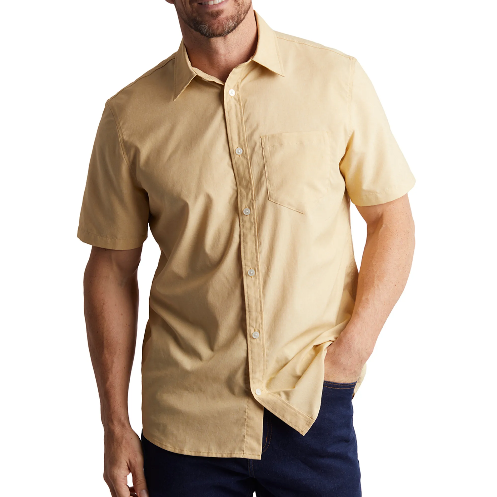 Men Rohan Men'S Finchley Short Sleeve Shirt Iris Yellow Oxford