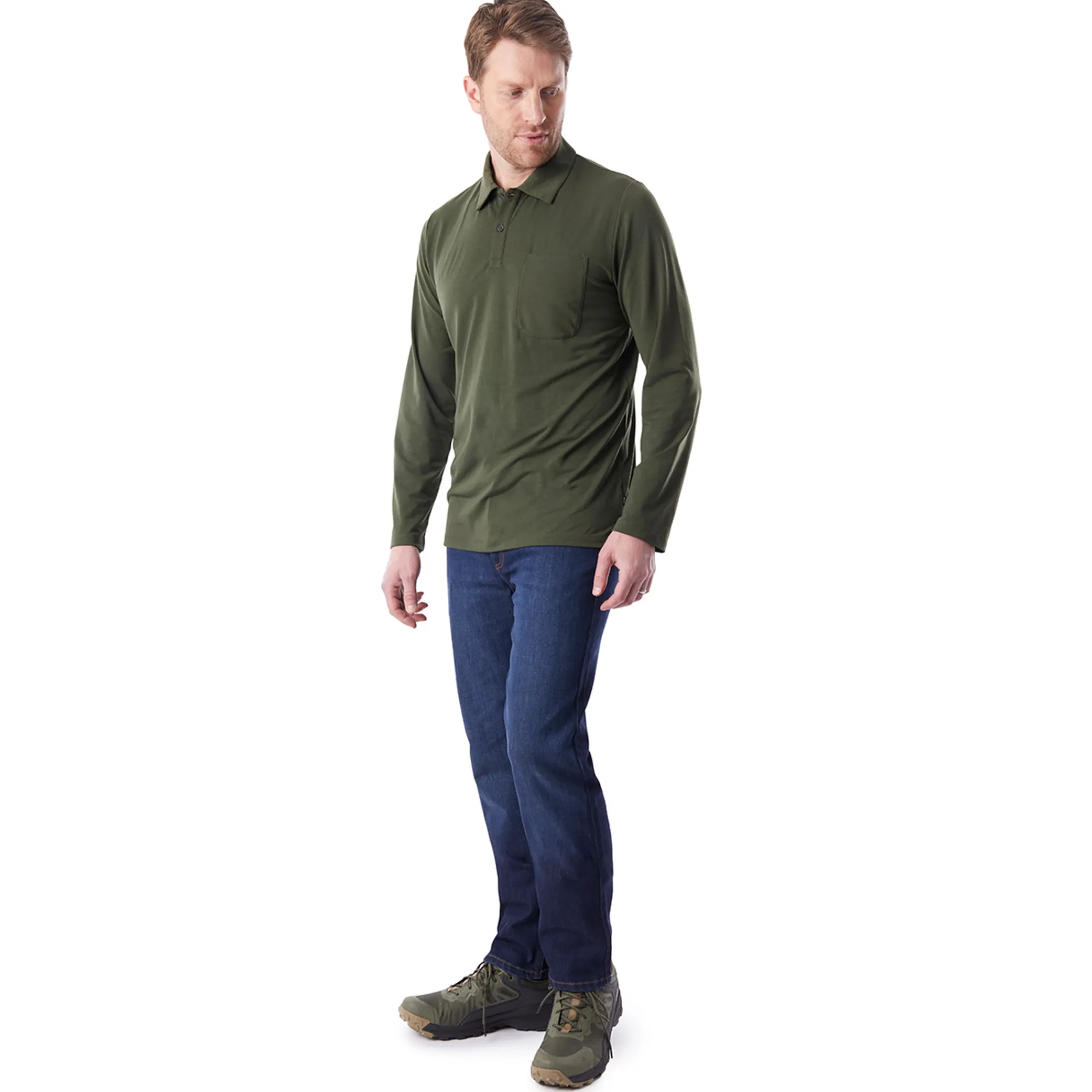 Men Rohan Men'S Global Long Sleeve Polo Conifer Green