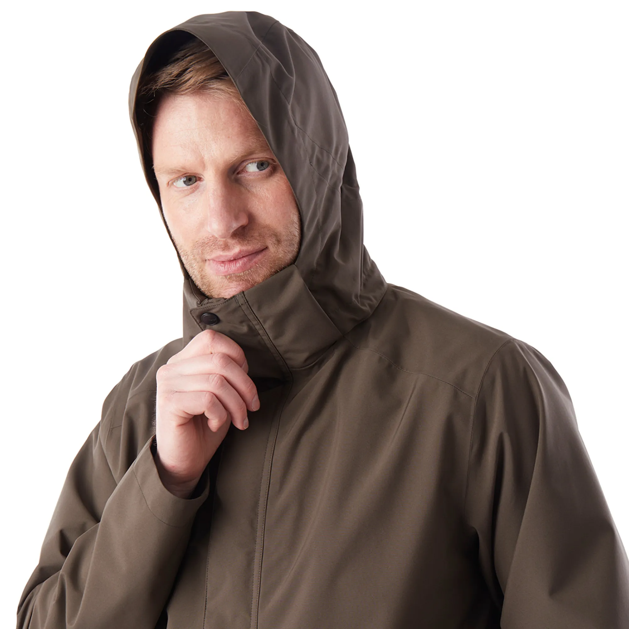 Men Rohan Men'S Hyde Waterproof Mac Dark Olive Brown