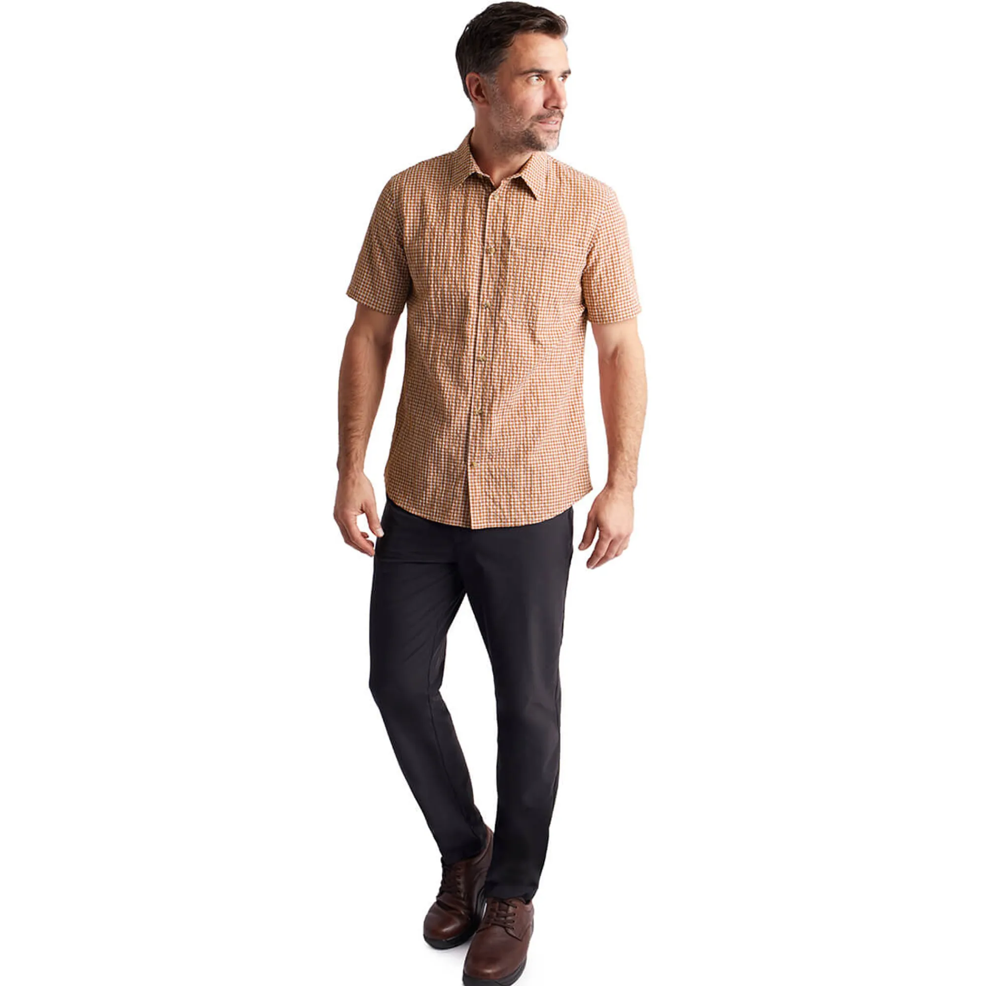 Men Rohan Men'S Isle Short Sleeve Shirt Sunset Orange Gingham
