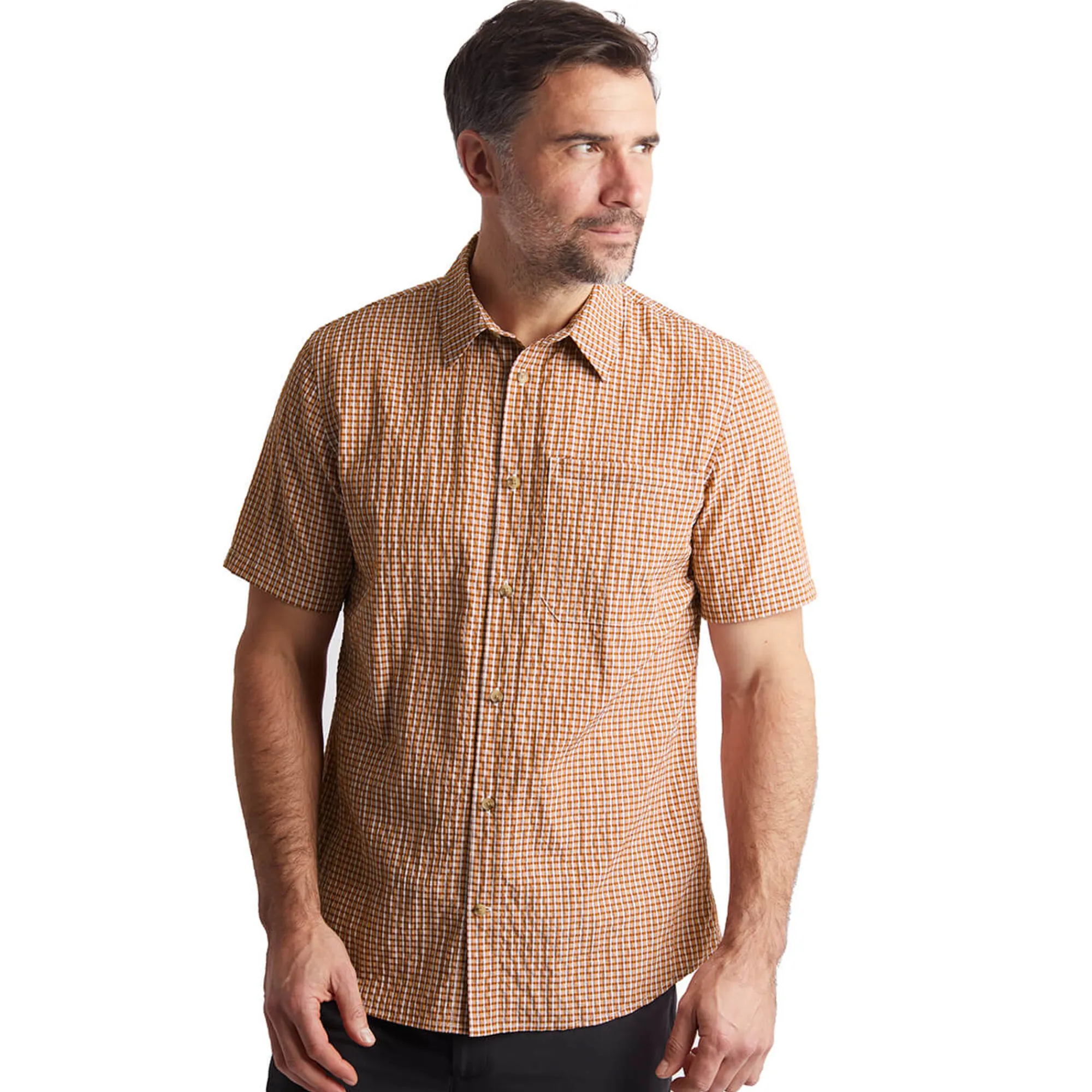 Men Rohan Men'S Isle Short Sleeve Shirt Sunset Orange Gingham