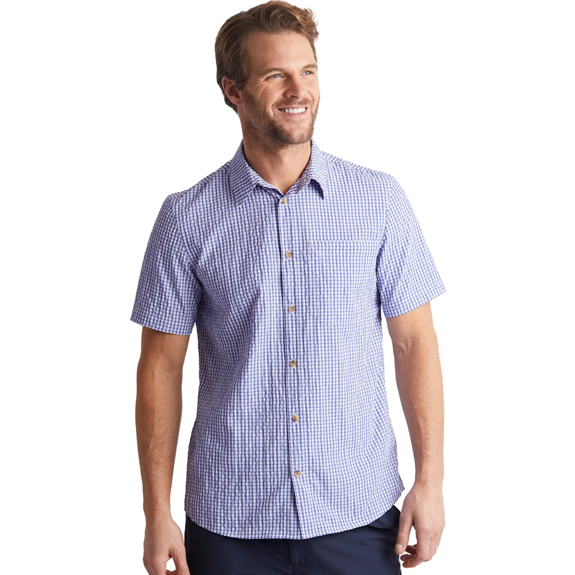 Men Rohan Men'S Isle Short Sleeve Shirt Eclipse Blue Gingham