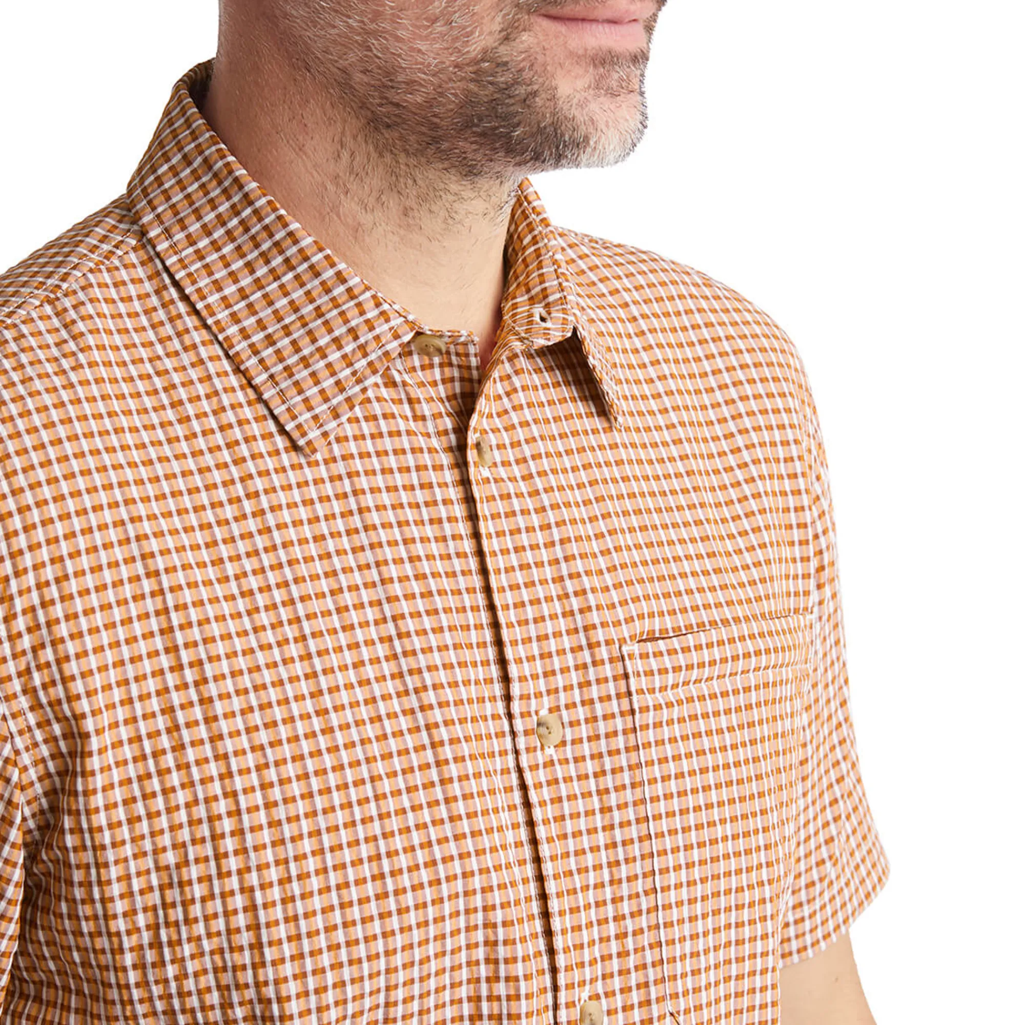 Men Rohan Men'S Isle Short Sleeve Shirt Sunset Orange Gingham