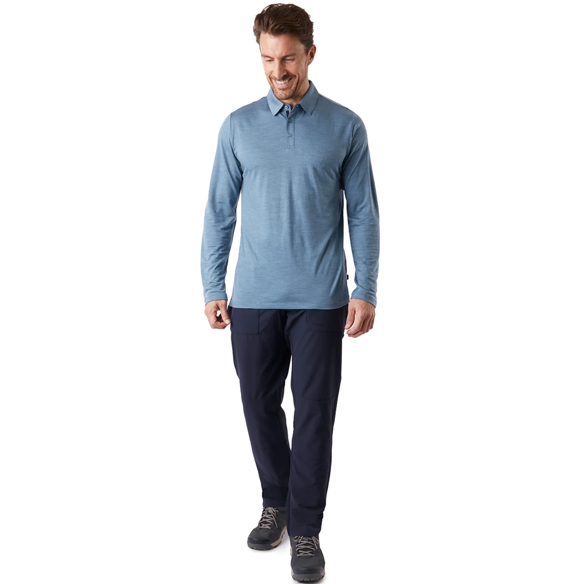 Men Rohan Men'S Merino Cool Long Sleeve Polo Shadow Blue Marl