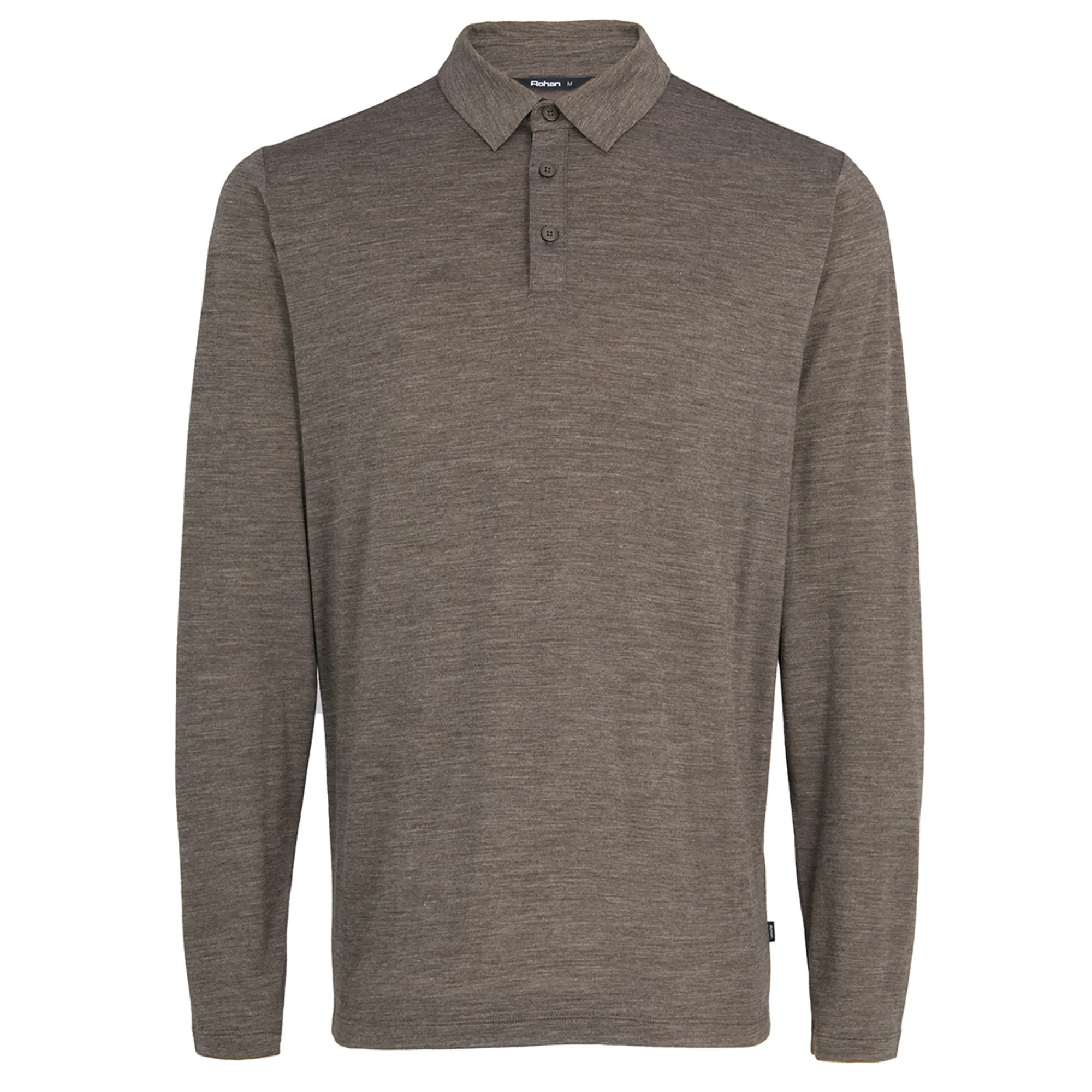 Men Rohan Men'S Merino Cool Long Sleeve Polo Dark Olive Brown Marl