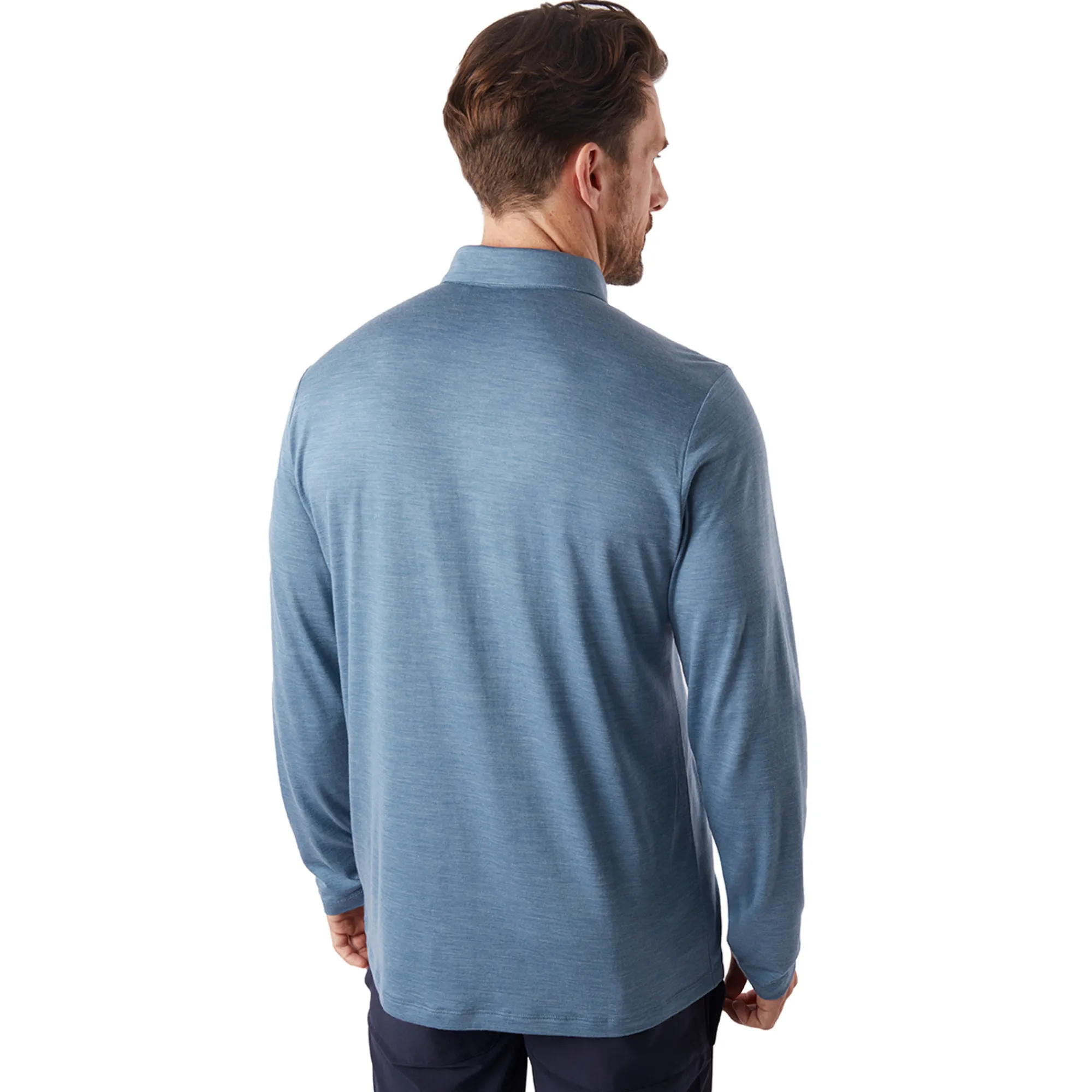 Men Rohan Men'S Merino Cool Long Sleeve Polo Shadow Blue Marl