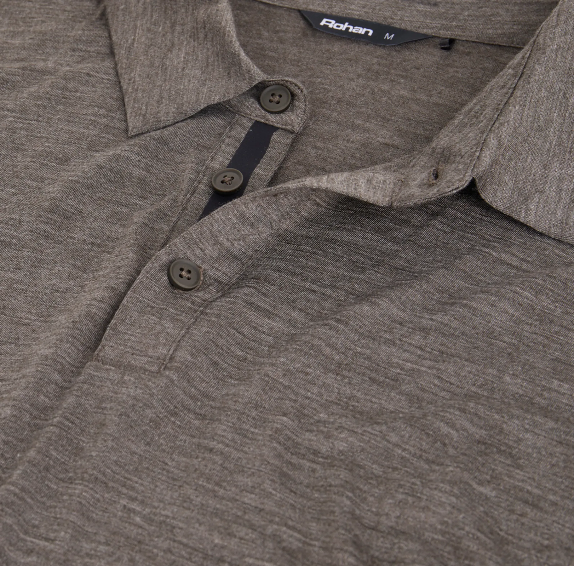 Men Rohan Men'S Merino Cool Long Sleeve Polo Dark Olive Brown Marl