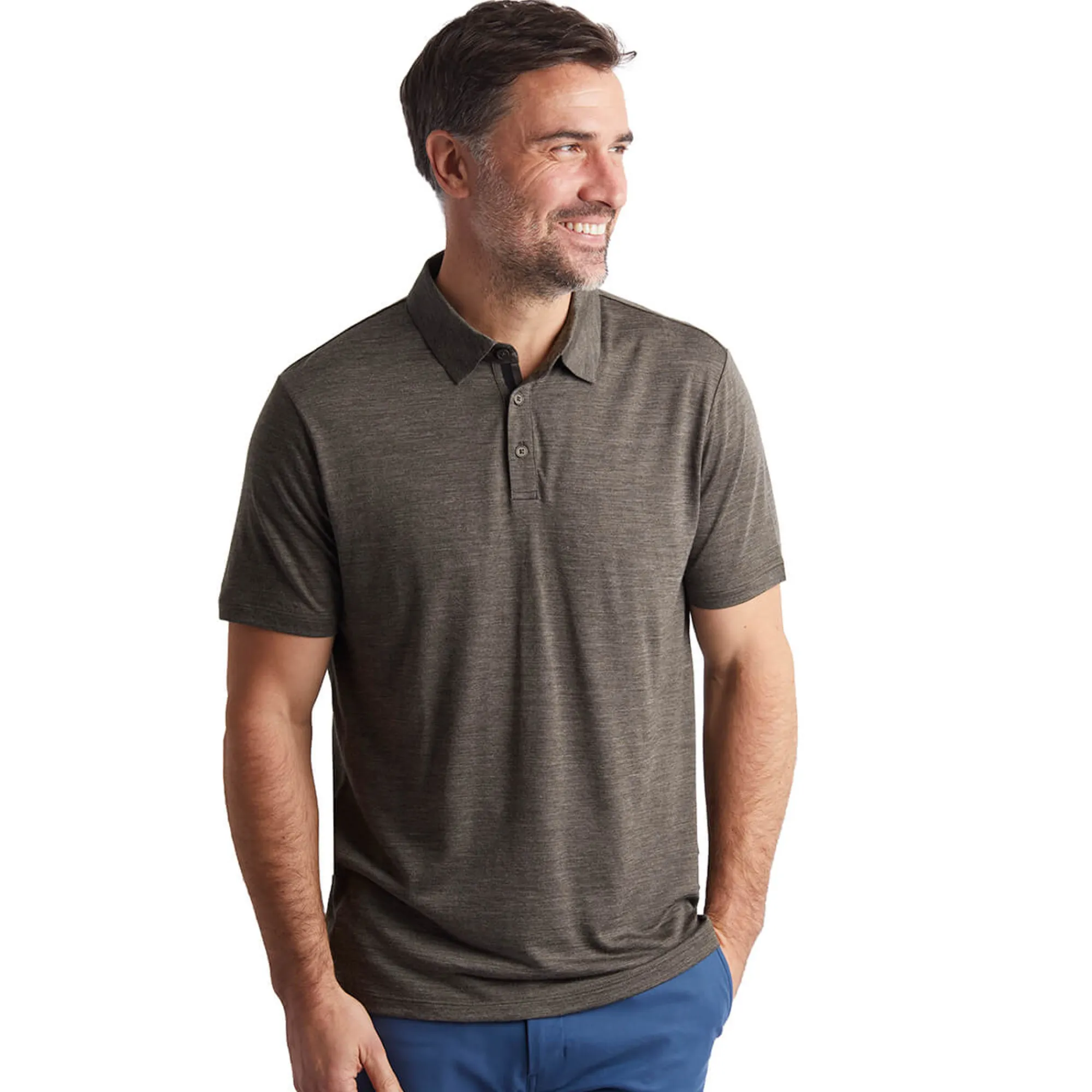 Men Rohan Men'S Merino Cool Short Sleeve Polo Dark Olive Brown Marl
