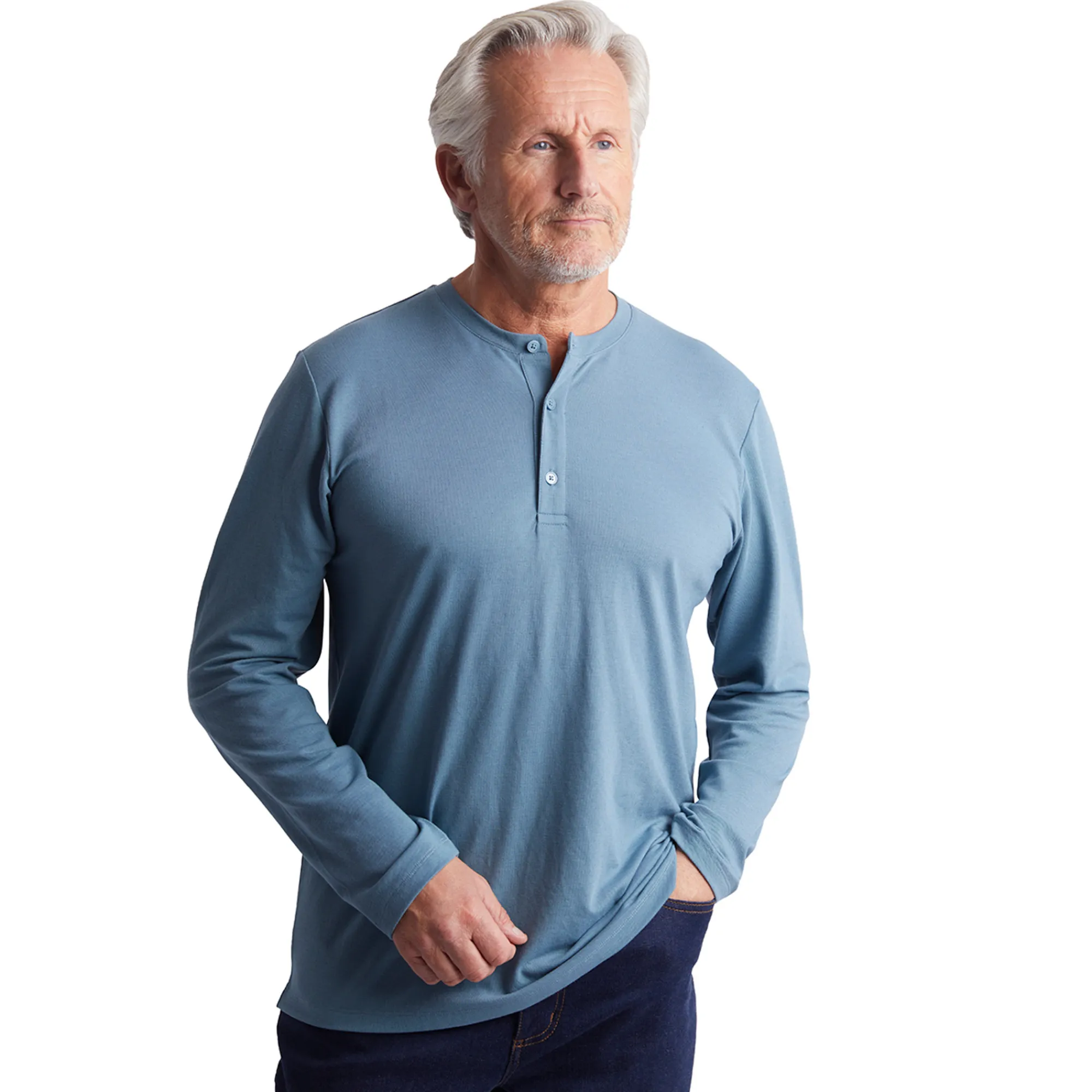 Men Rohan Men'S Newlyn Henley Long Sleeve Top Cliff Blue