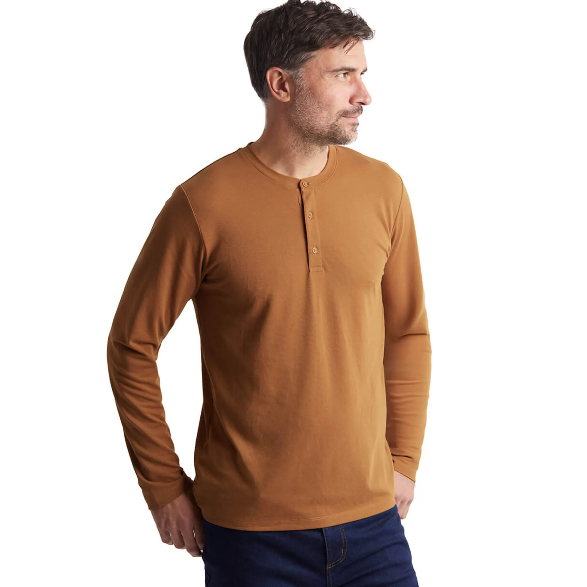 Men Rohan Men'S Newlyn Henley Long Sleeve Top Desert Ochre