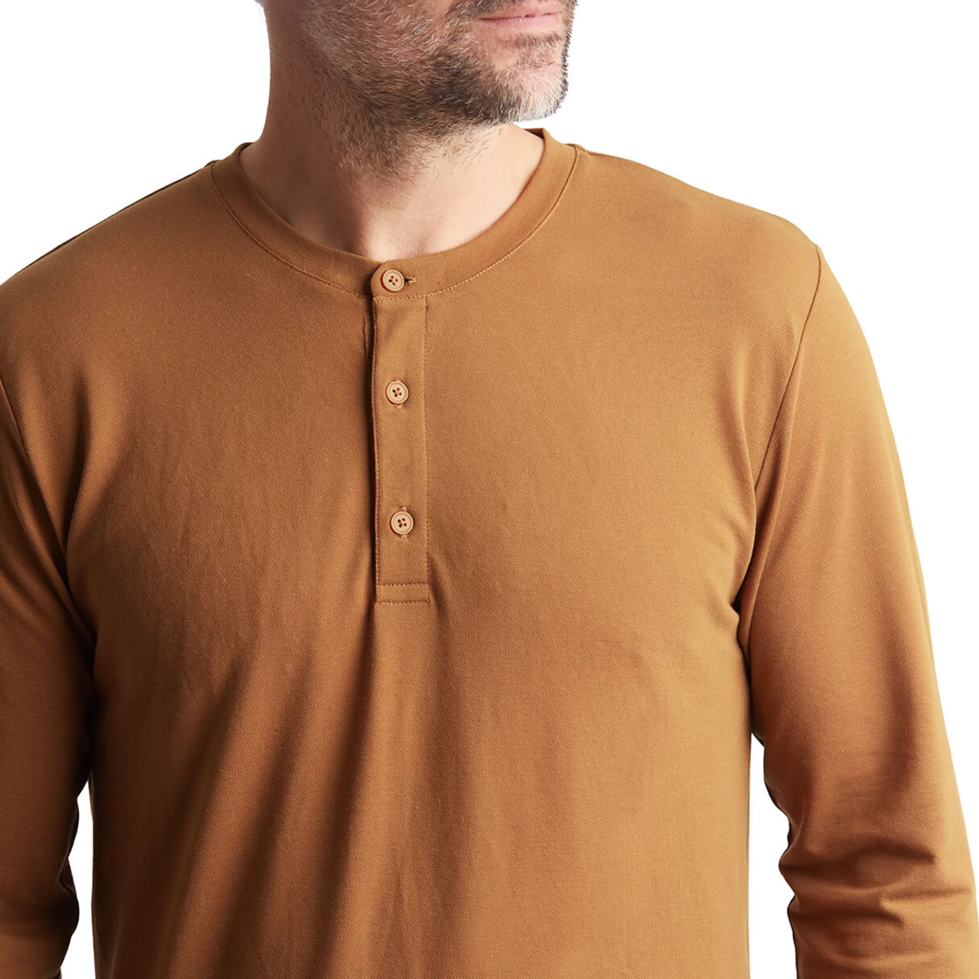 Men Rohan Men'S Newlyn Henley Long Sleeve Top Desert Ochre