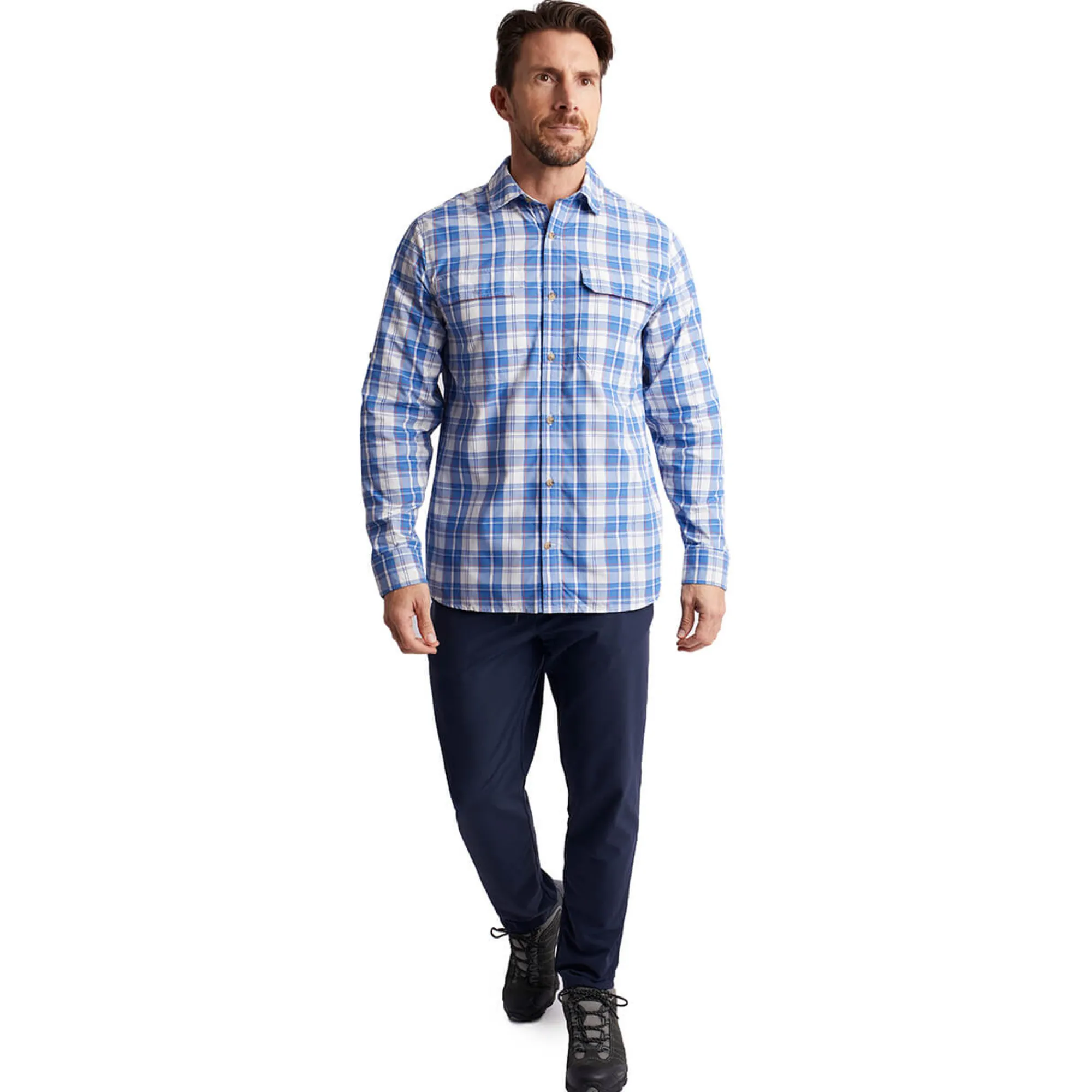 Men Rohan Men'S Pennine Long Sleeve Shirt Ecru/Island Blue Check