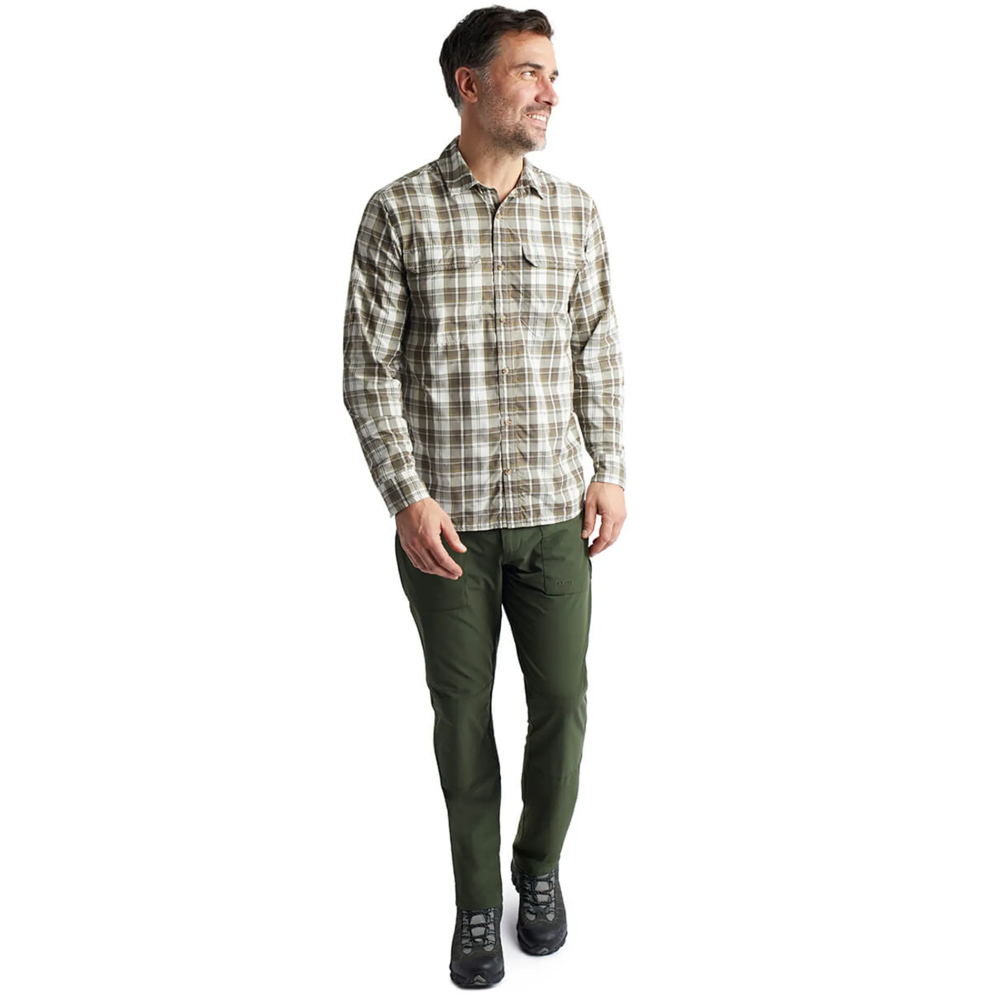 Men Rohan Men'S Pennine Long Sleeve Shirt Ecru/Dark Olive Check