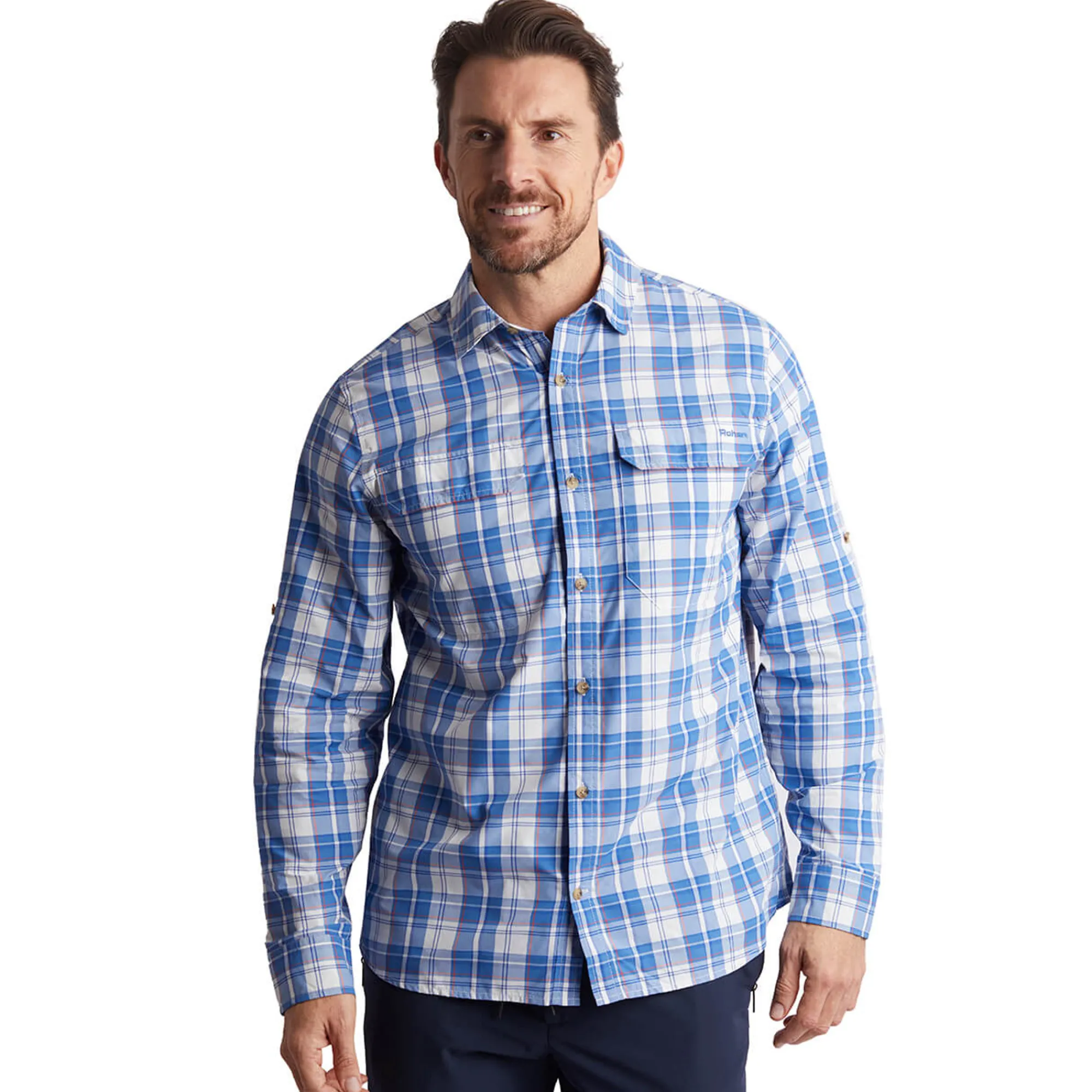 Men Rohan Men'S Pennine Long Sleeve Shirt Ecru/Island Blue Check