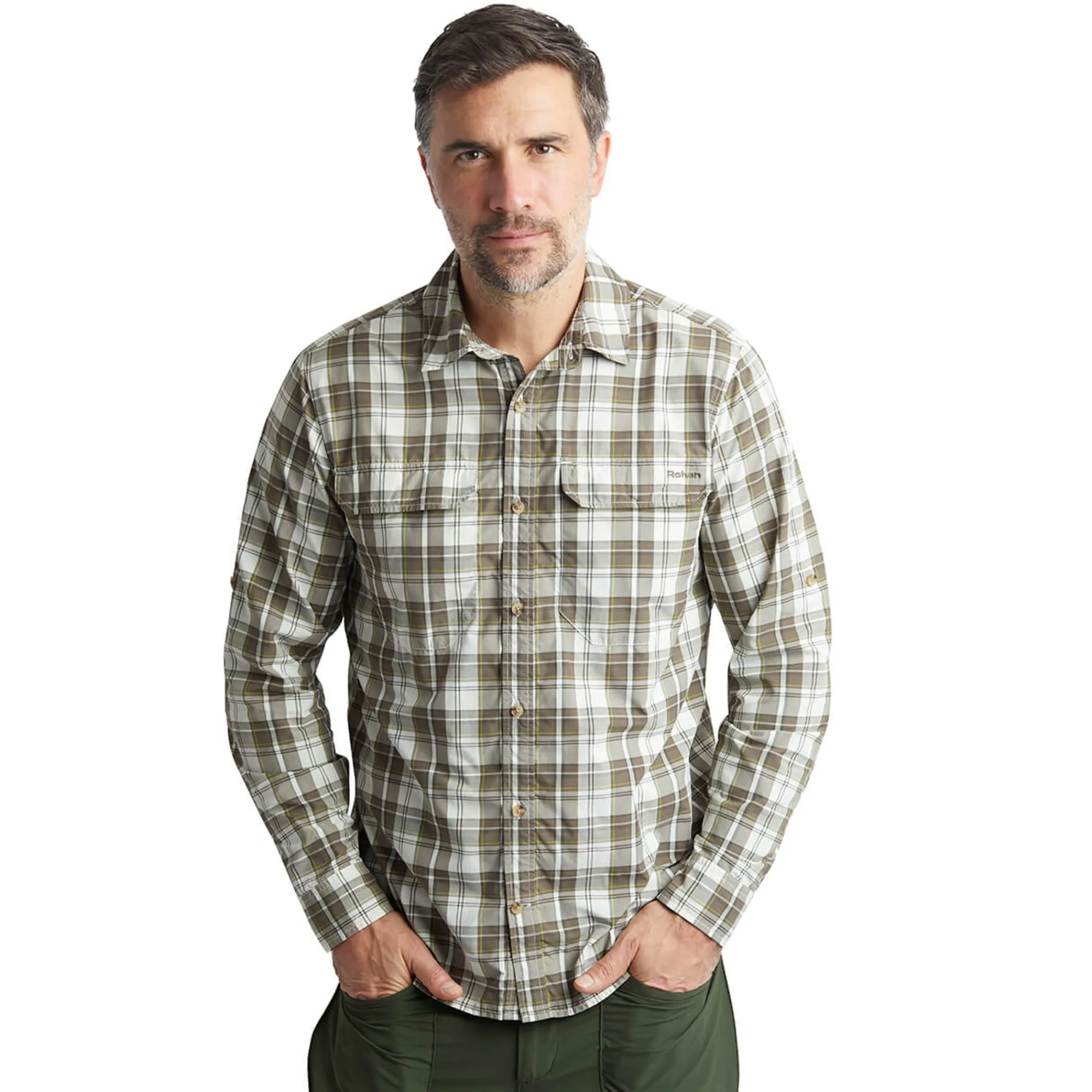 Men Rohan Men'S Pennine Long Sleeve Shirt Ecru/Dark Olive Check