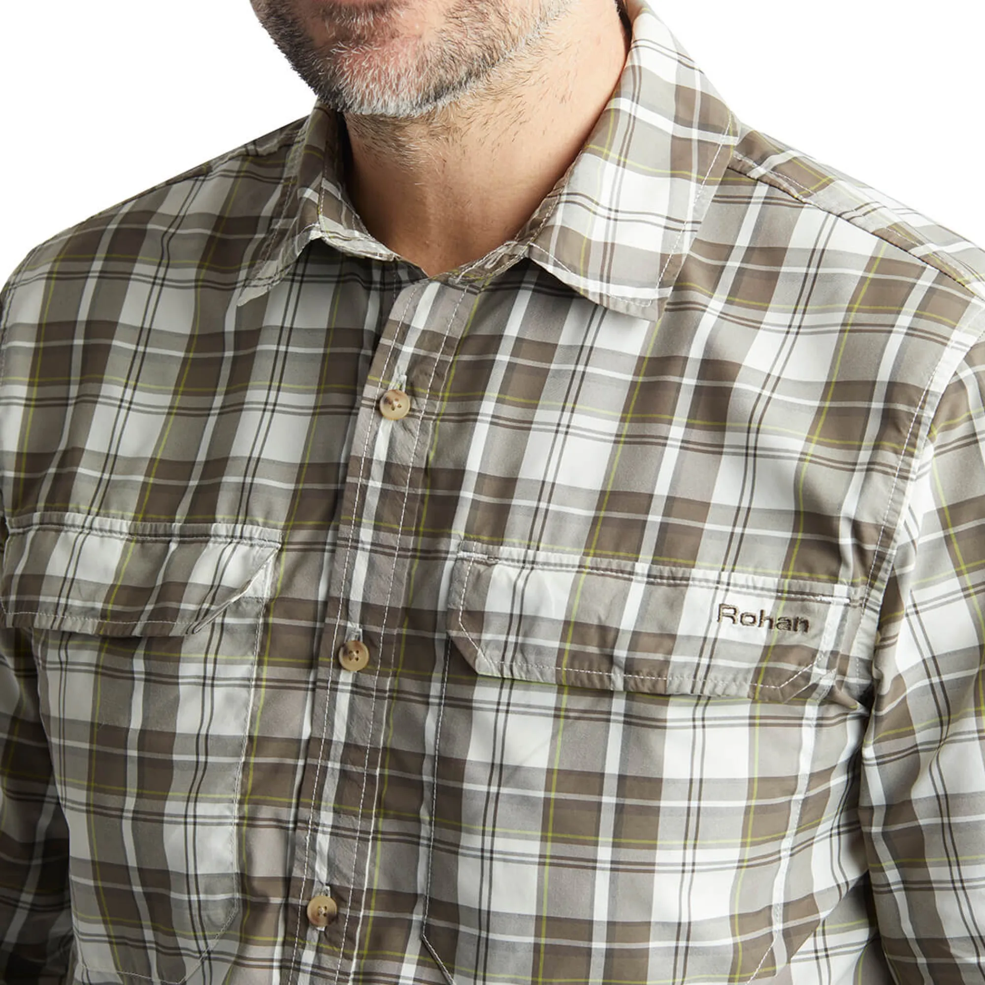 Men Rohan Men'S Pennine Long Sleeve Shirt Ecru/Dark Olive Check