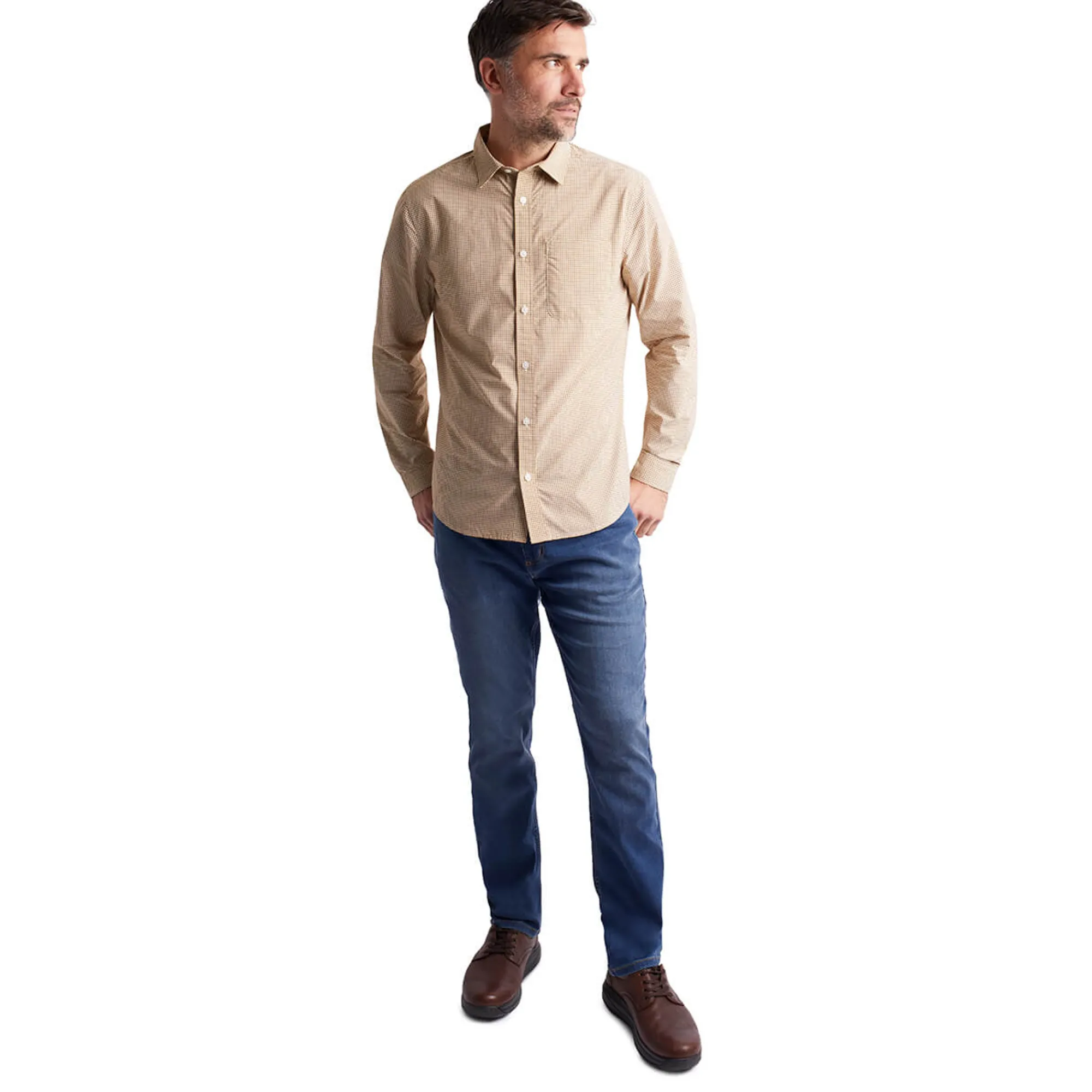 Men Rohan Men'S Portland Long Sleeve Shirt Desert Ochre Gingham