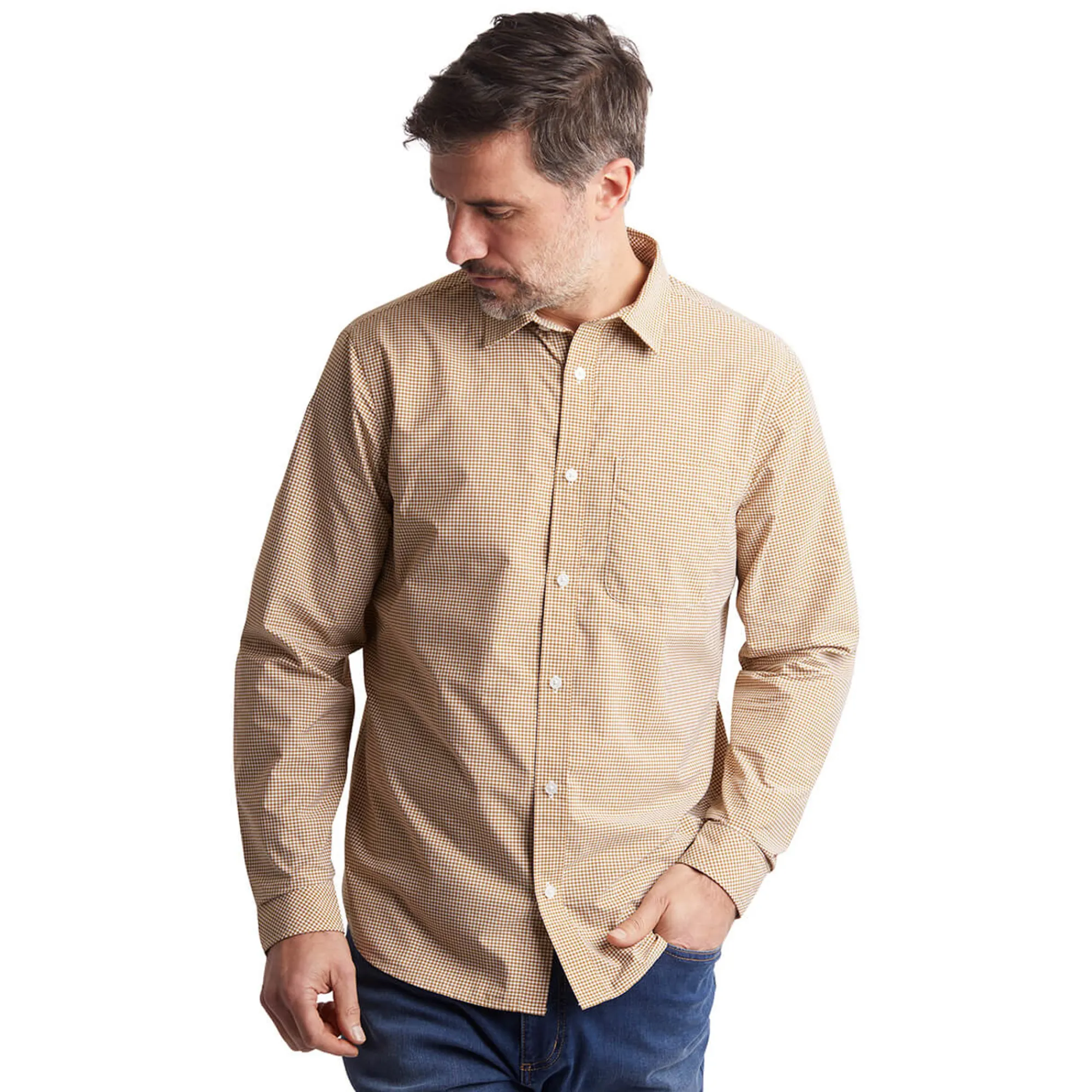 Men Rohan Men'S Portland Long Sleeve Shirt Desert Ochre Gingham