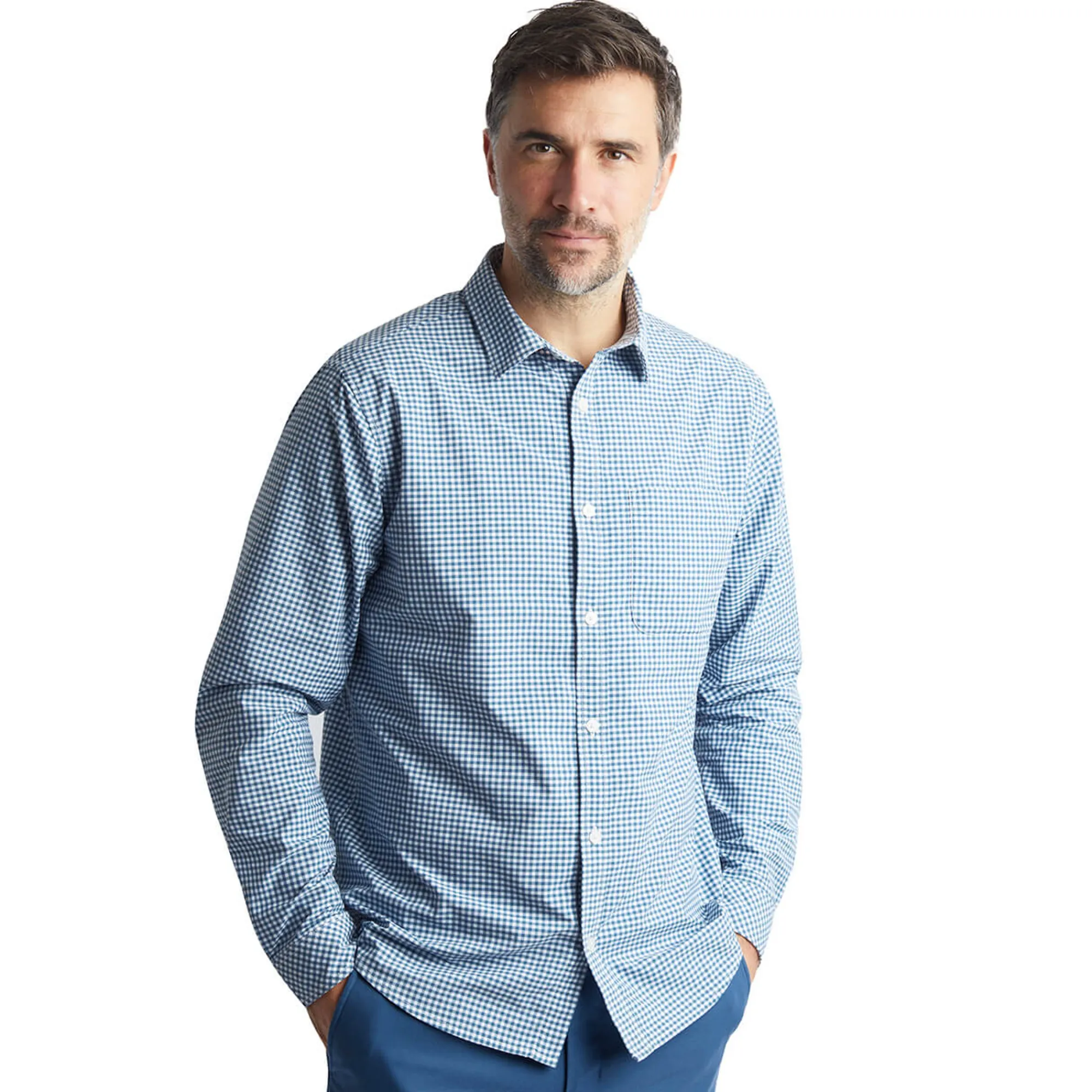 Men Rohan Men'S Portland Long Sleeve Shirt Shadow Blue Gingham