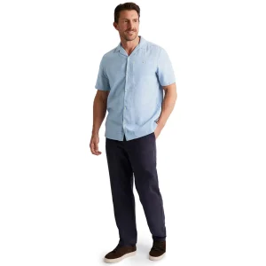 Men Rohan Men'S Porto Linen Short Sleeve Shirt Chambray Blue Stripe