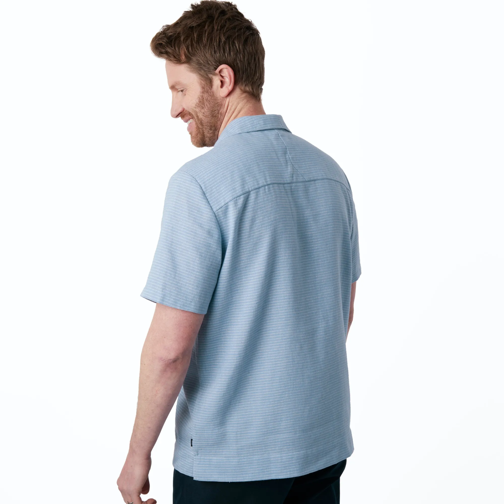 Men Rohan Men'S Porto Linen Short Sleeve Shirt Chambray Blue Stripe