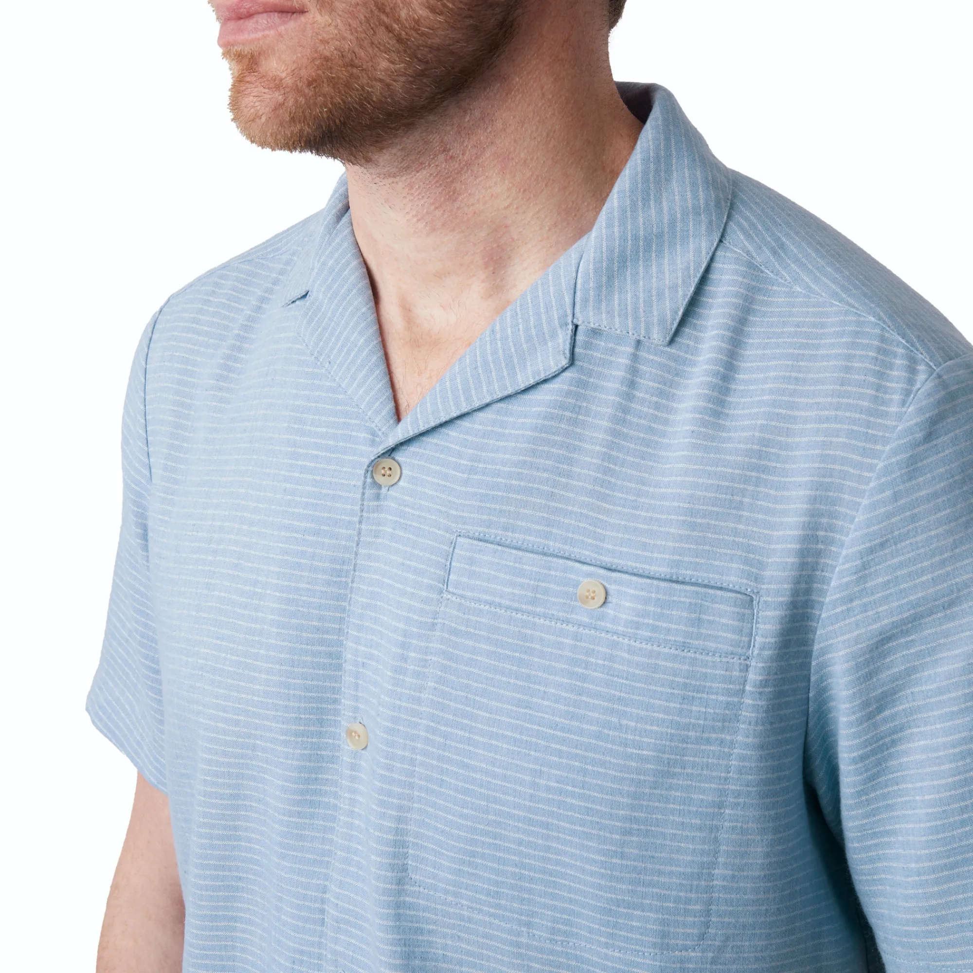 Men Rohan Men'S Porto Linen Short Sleeve Shirt Chambray Blue Stripe