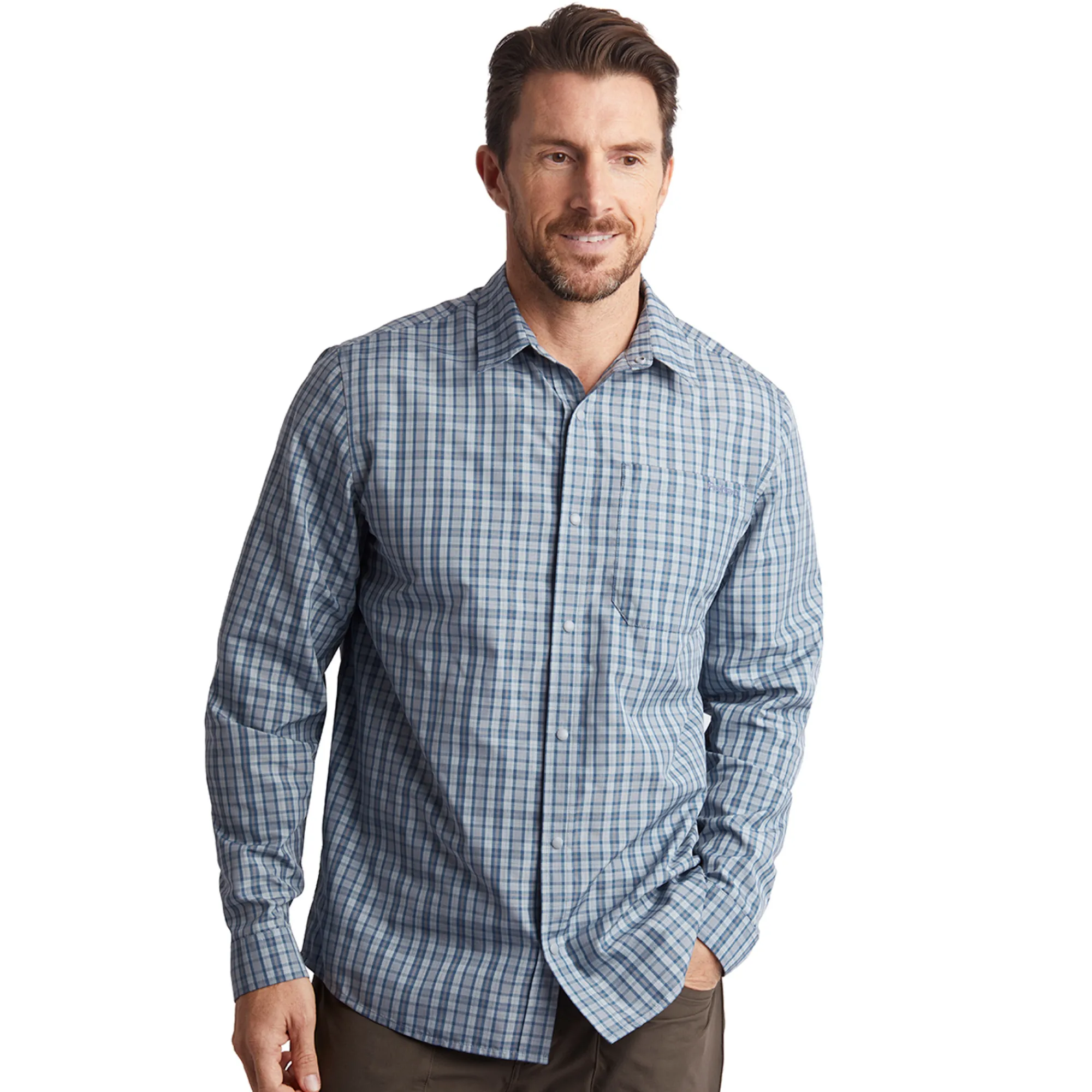 Men Rohan Men'S Portreath Long Sleeve Shirt Shadow Blue Check