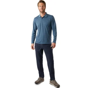 Men Rohan Men'S Shoreline Long Sleeve Polo Shadow Blue/Navy Stripe