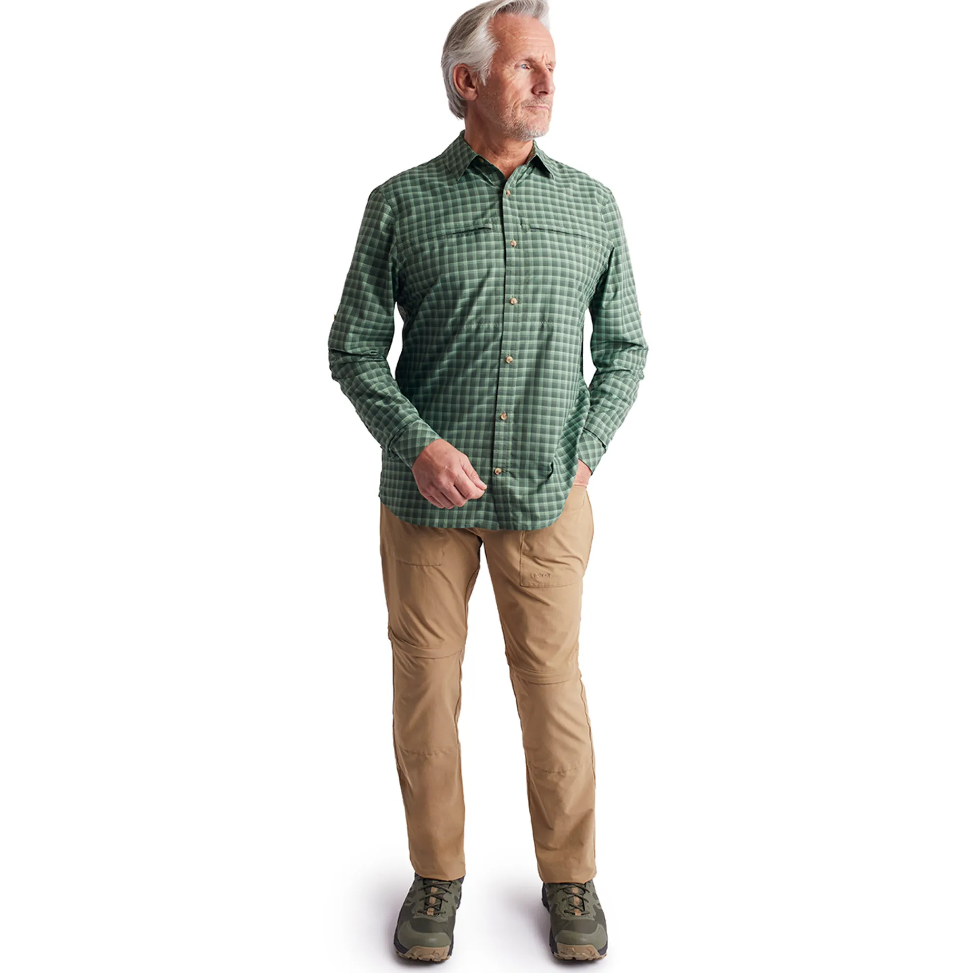 Men Rohan Men'S Zenith Long Sleeve Shirt Flint Green Check