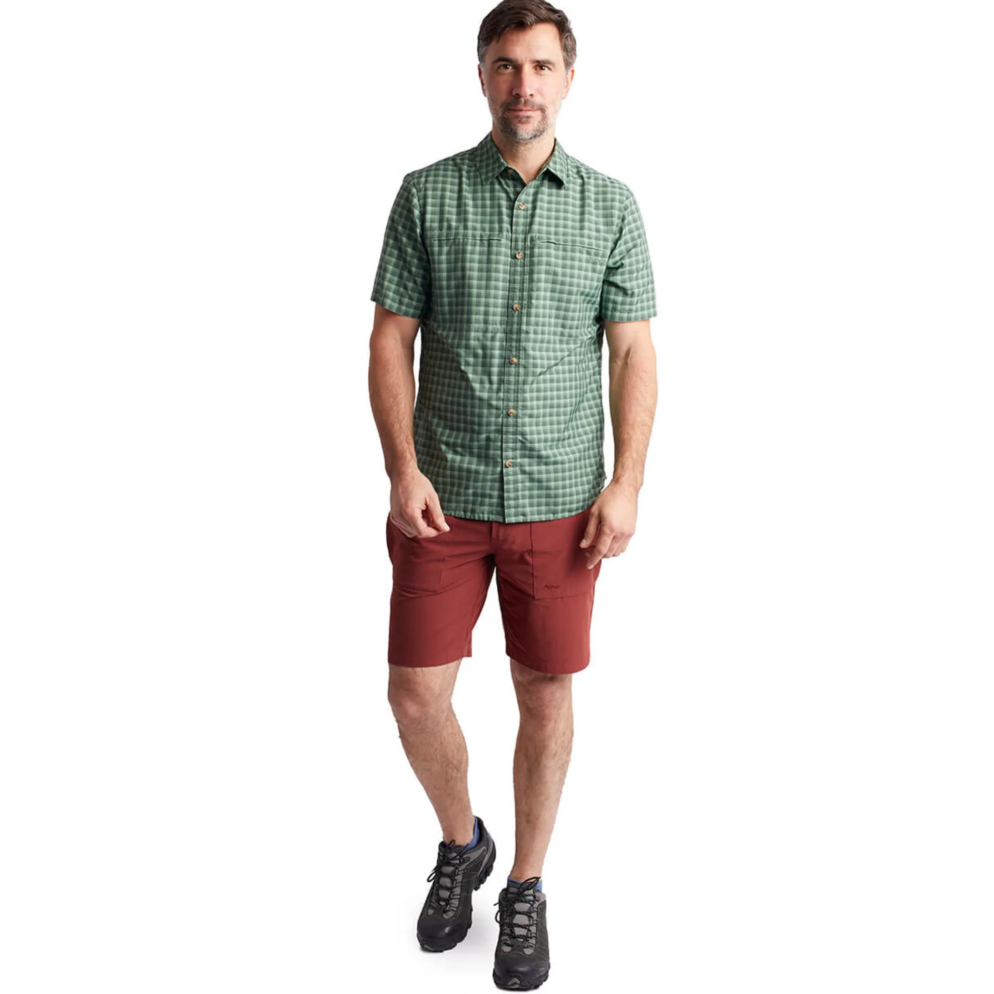 Men Rohan Men'S Zenith Short Sleeve Shirt Flint Green Check