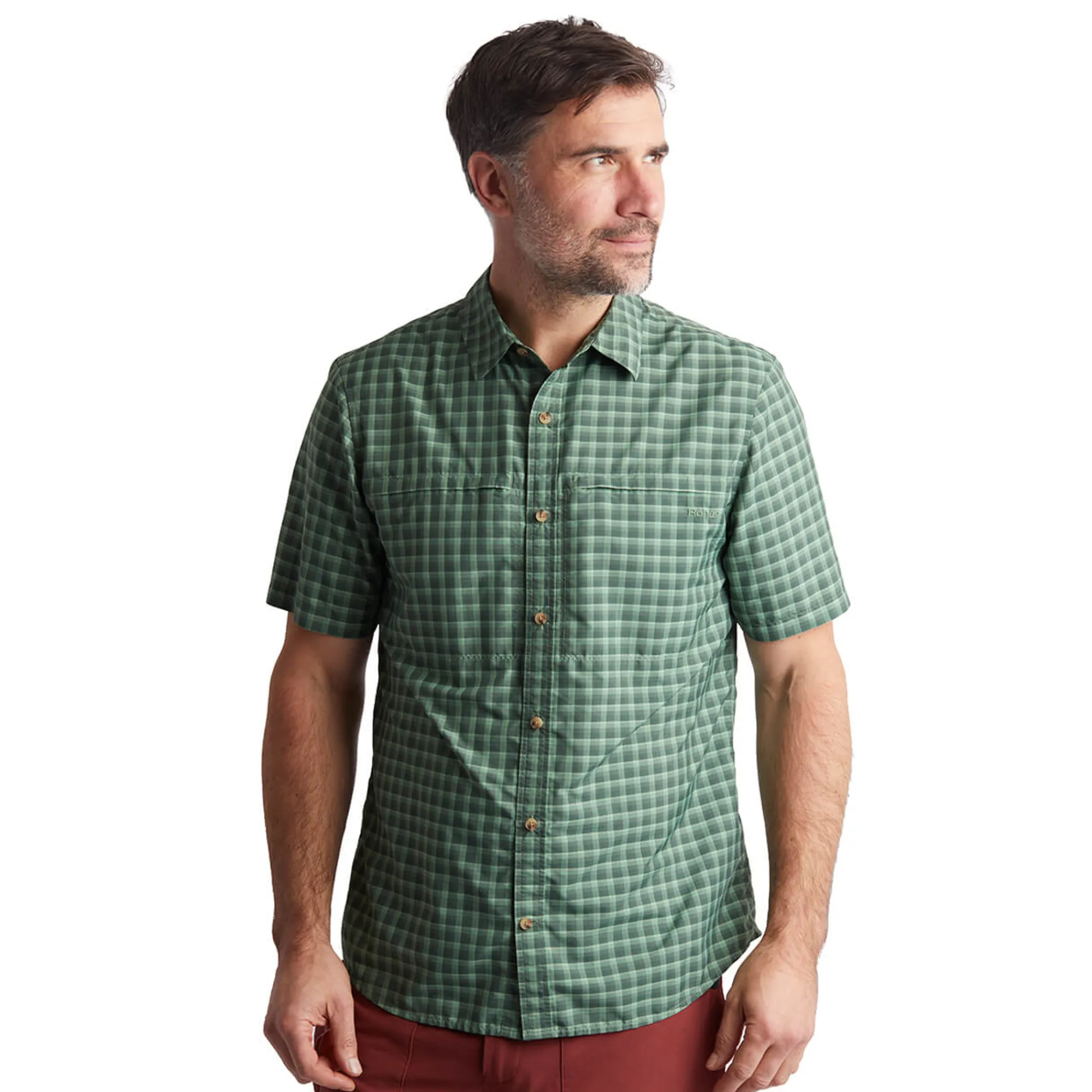 Men Rohan Men'S Zenith Short Sleeve Shirt Flint Green Check