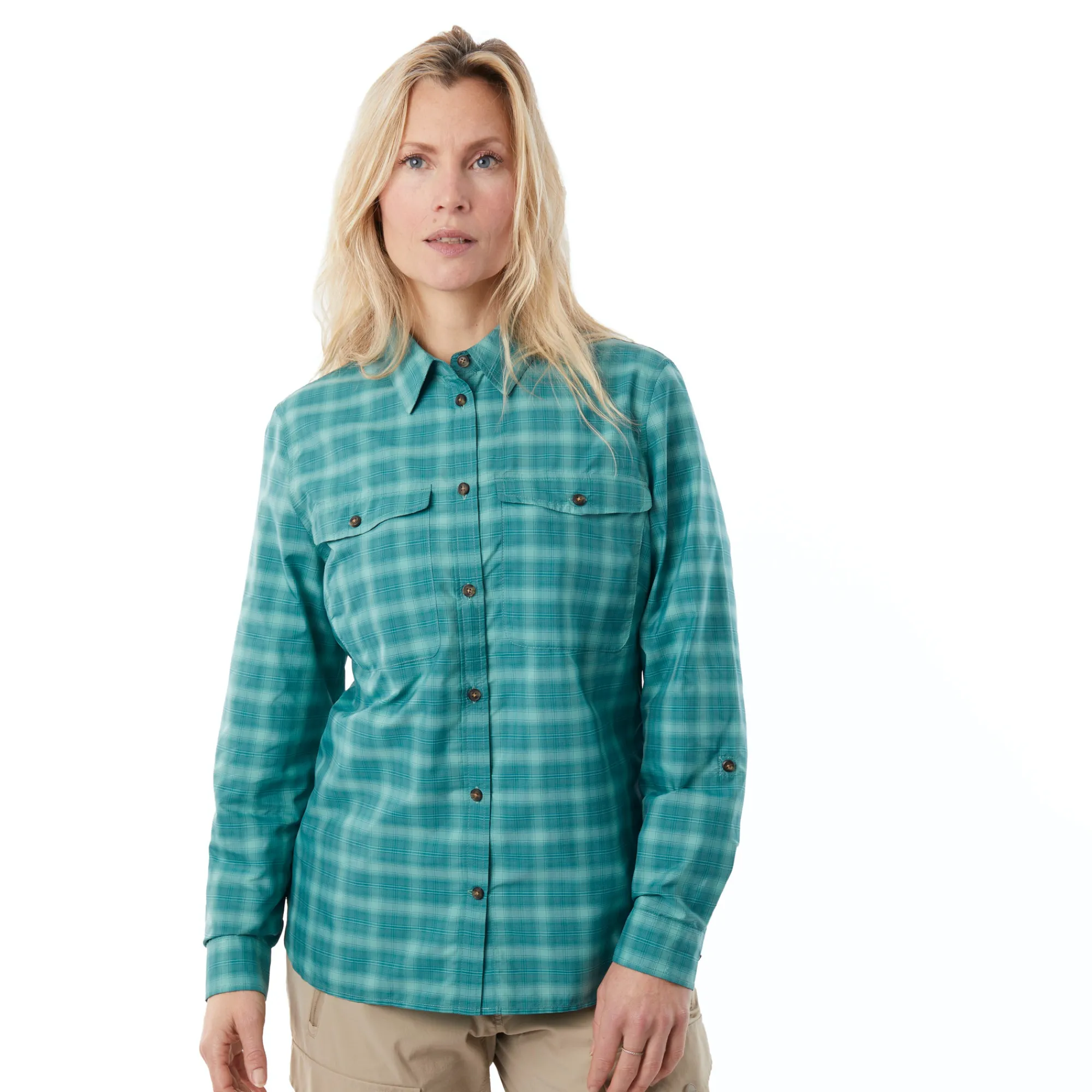 Men Rohan Women'S Bay Long Sleeve Shirt Glacier Green Check