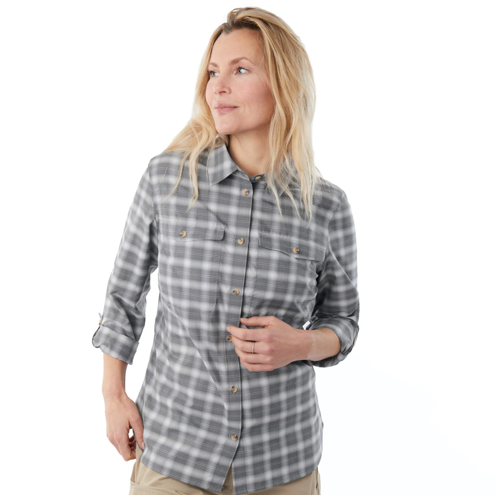Women Rohan Women'S Bay Long Sleeve Shirt Grey Rock Check