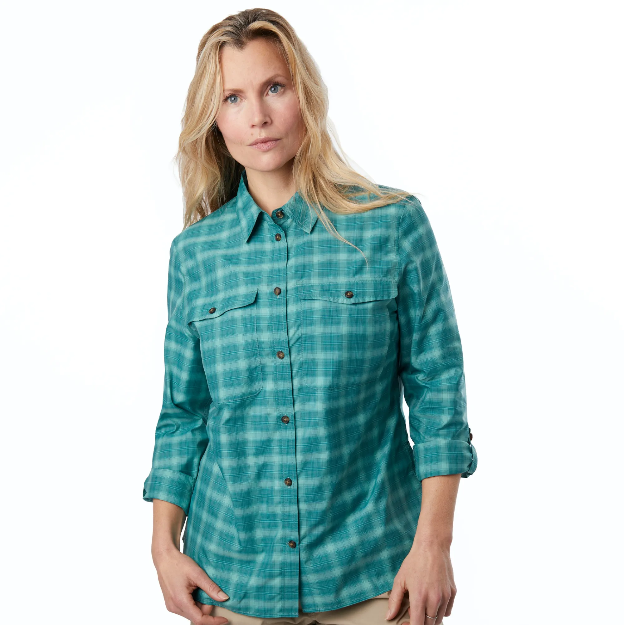 Men Rohan Women'S Bay Long Sleeve Shirt Glacier Green Check