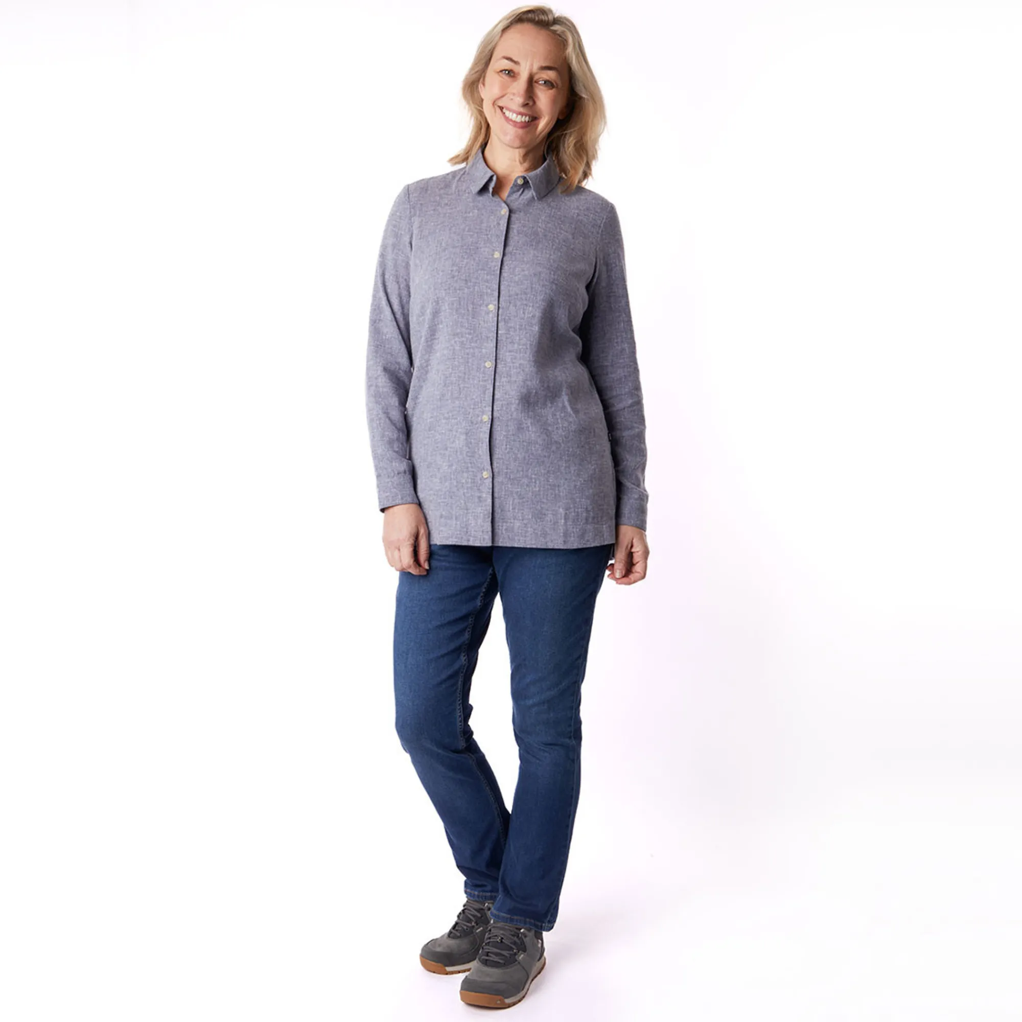 Women Rohan Women'S Brisa Linen Long Sleeve Shirt Ocean Blue