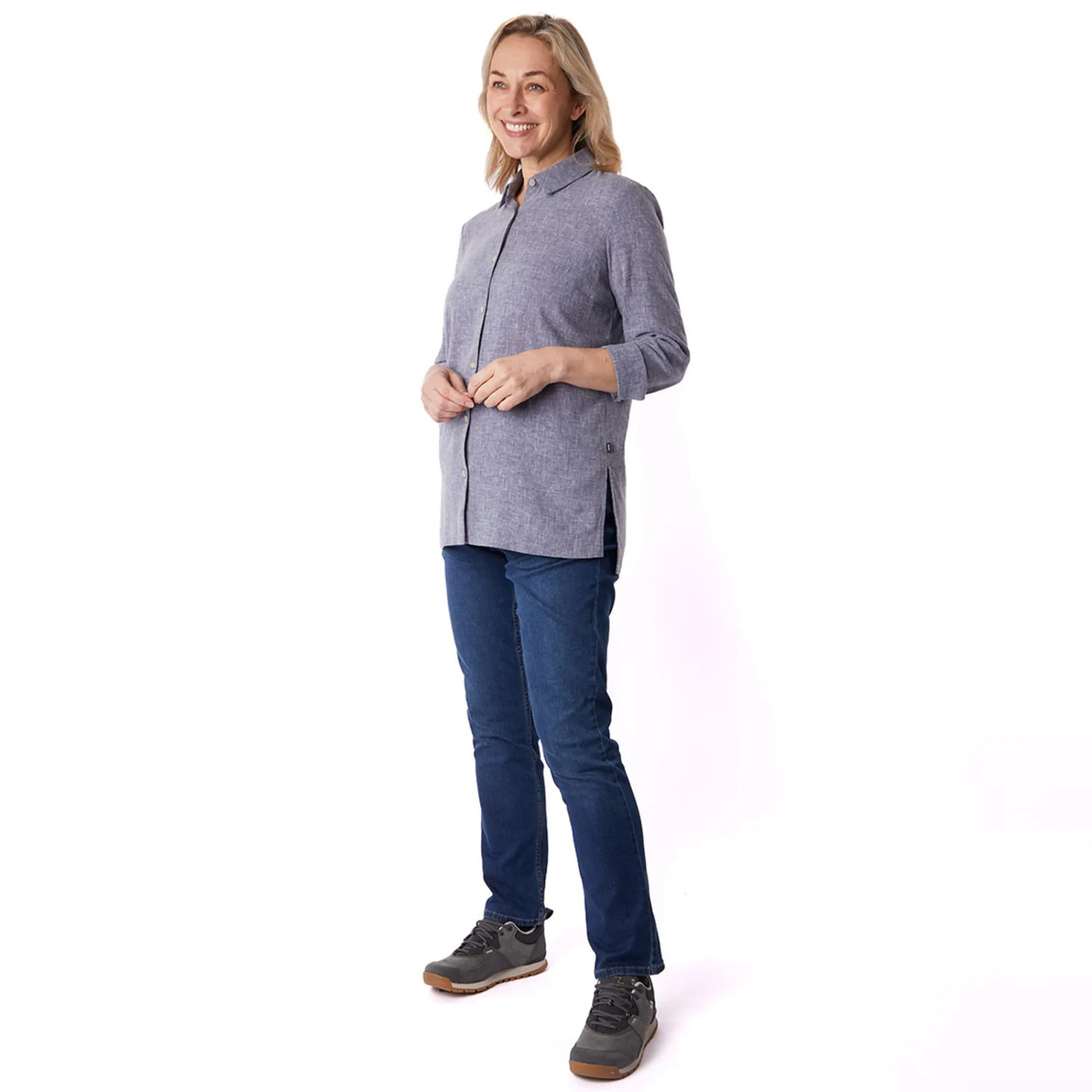 Women Rohan Women'S Brisa Linen Long Sleeve Shirt Ocean Blue