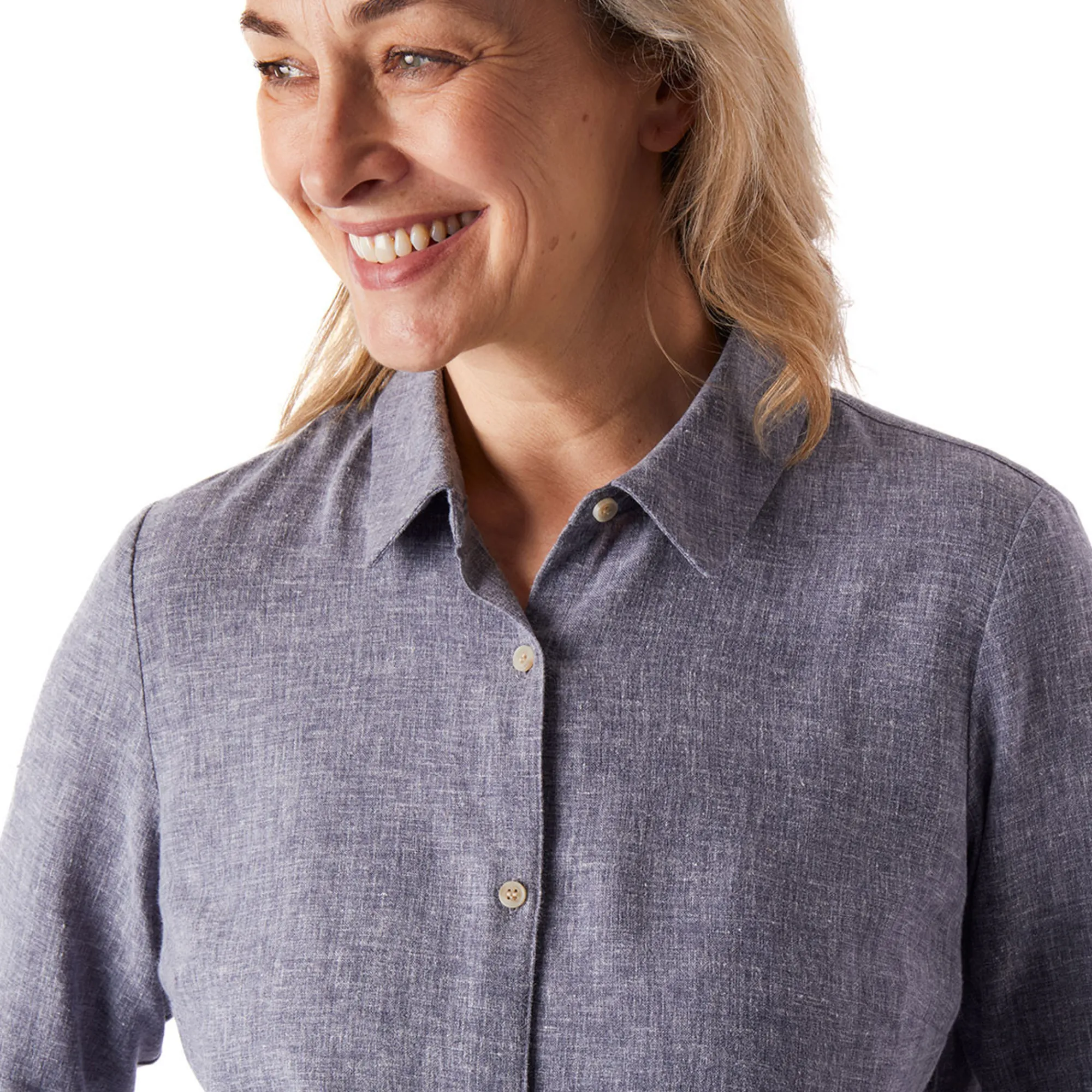 Women Rohan Women'S Brisa Linen Long Sleeve Shirt Ocean Blue