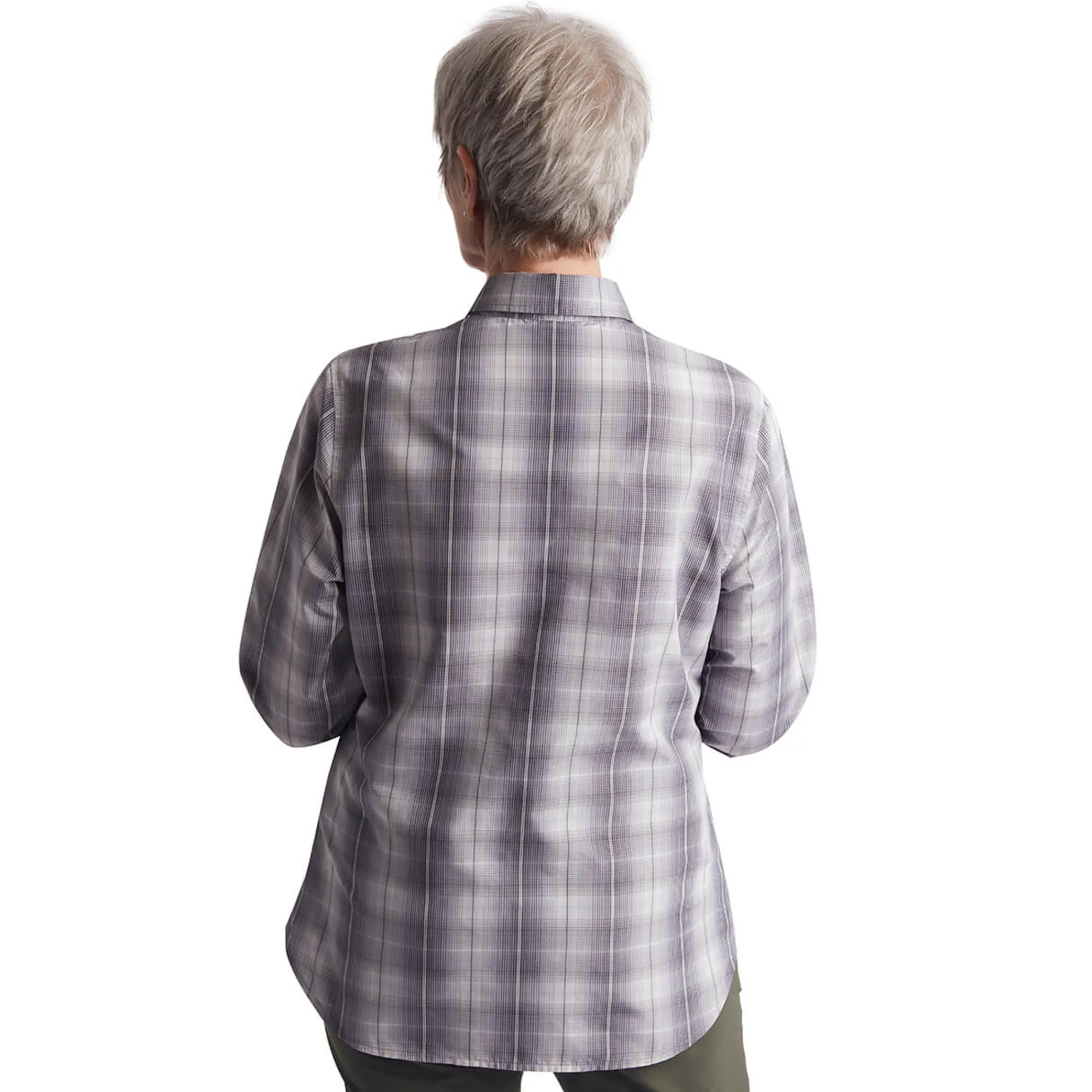 Women Rohan Women'S Coast Long Sleeve Shirt Mauve Grey/Orchid Check