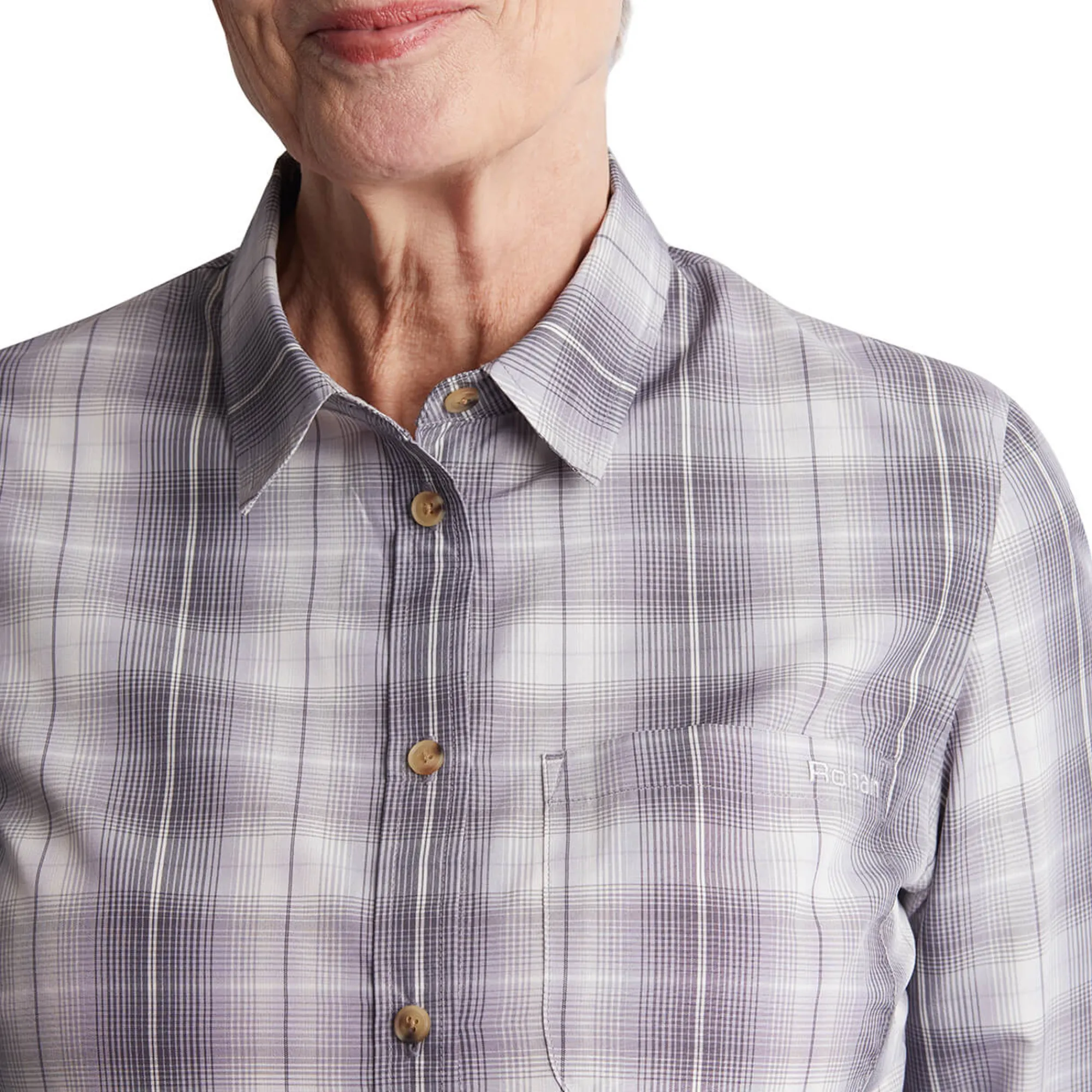 Women Rohan Women'S Coast Long Sleeve Shirt Mauve Grey/Orchid Check