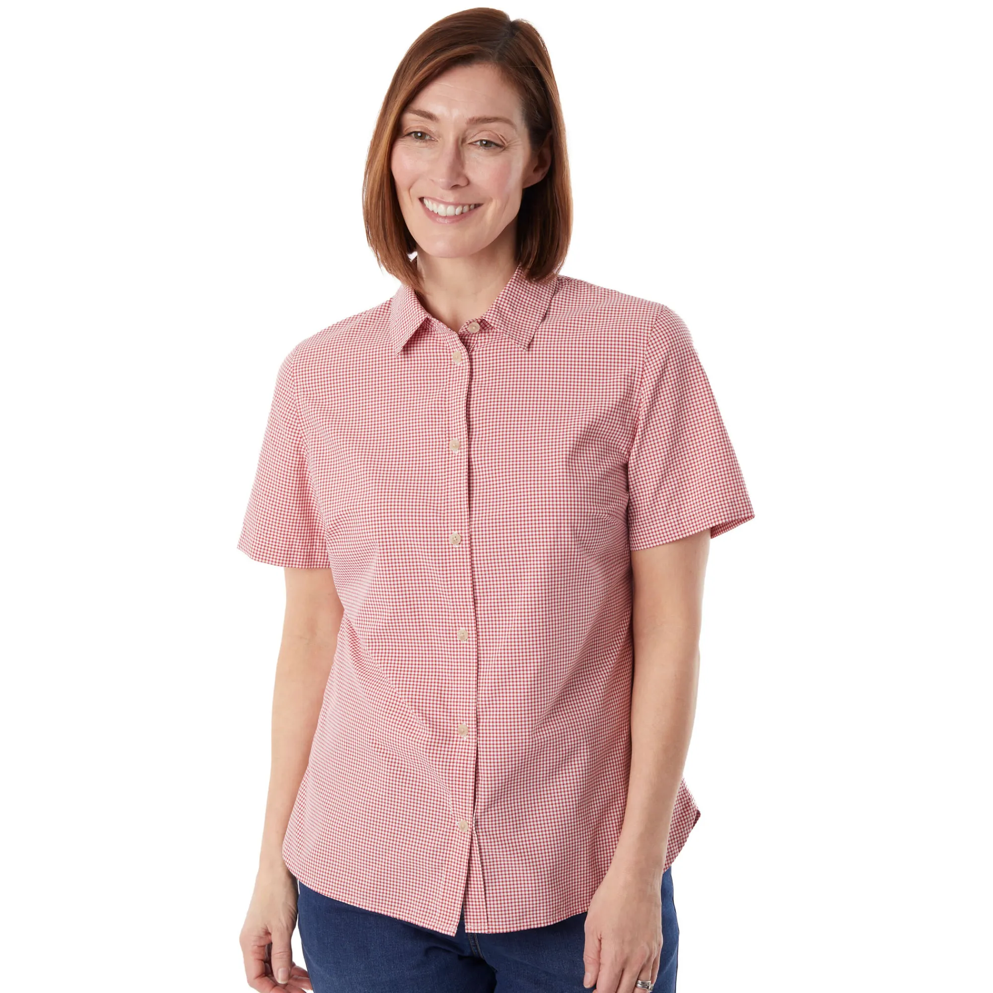 Women Rohan Women'S Eave Short Sleeve Shirt Cardinal Pink Gingham