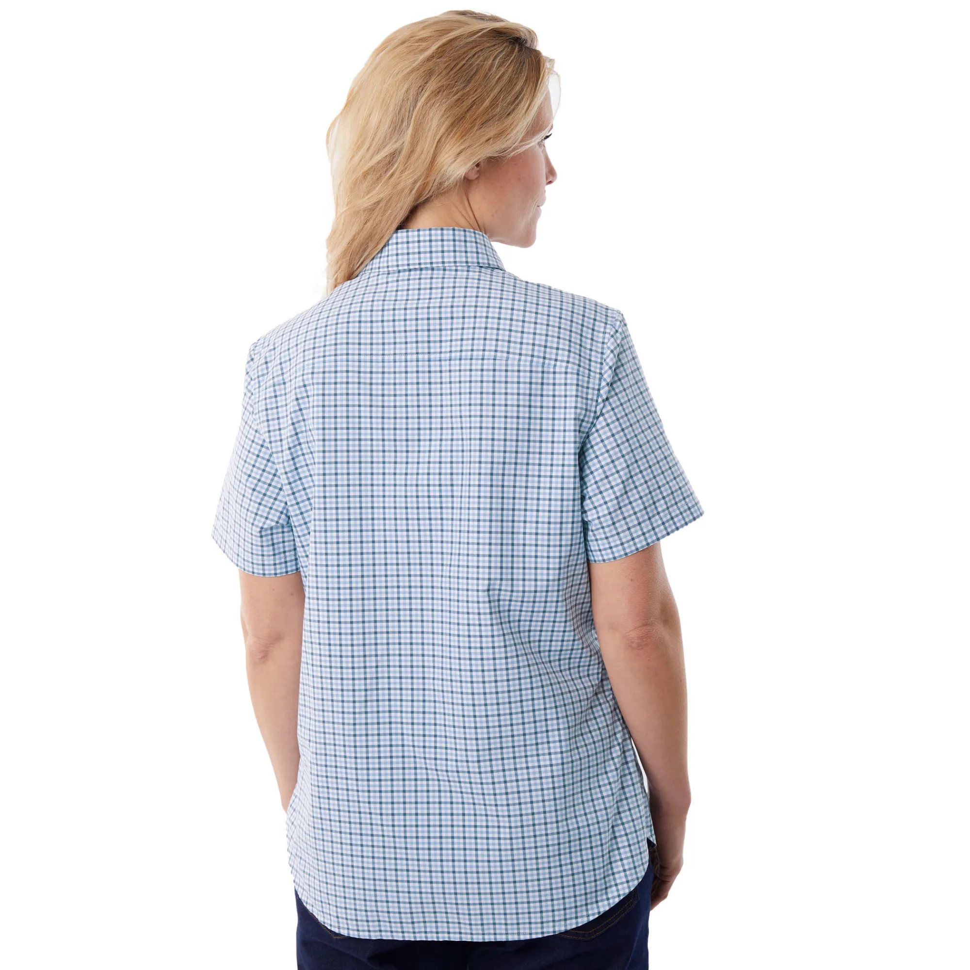 Women Rohan Women'S Eave Short Sleeve Shirt Chambray Blue Gingham