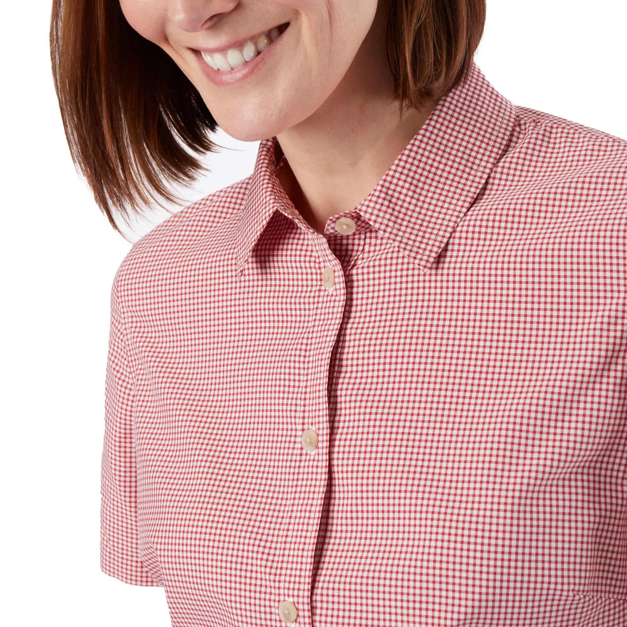 Women Rohan Women'S Eave Short Sleeve Shirt Cardinal Pink Gingham