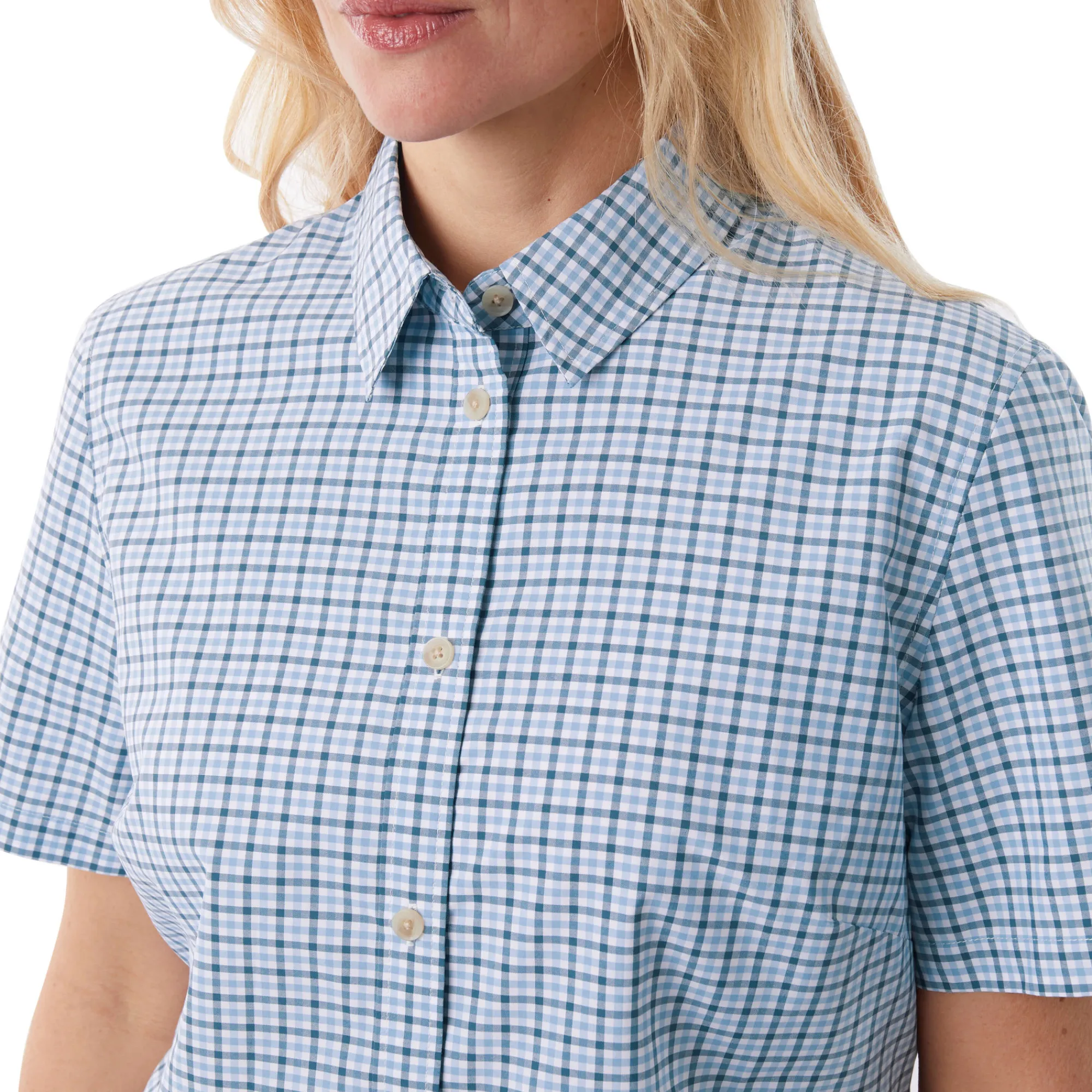Women Rohan Women'S Eave Short Sleeve Shirt Chambray Blue Gingham