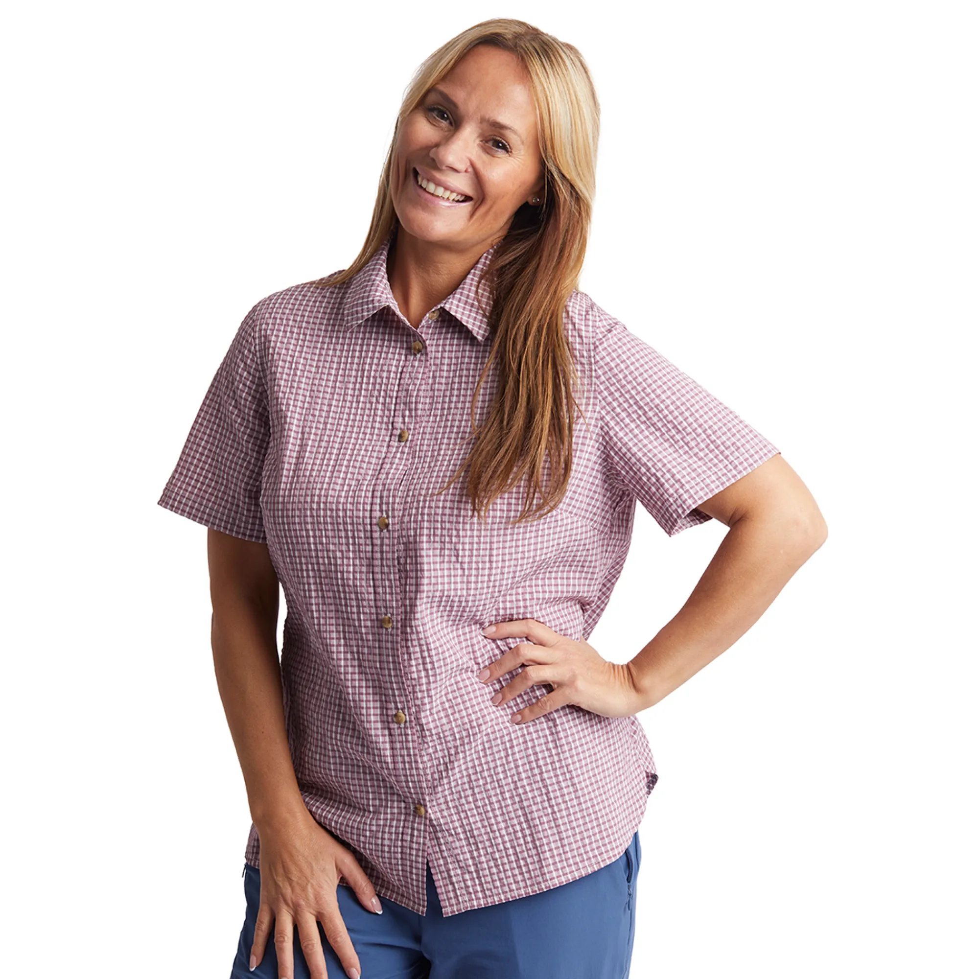Women Rohan Women'S Isle Short Sleeve Shirt Haze Purple Gingham