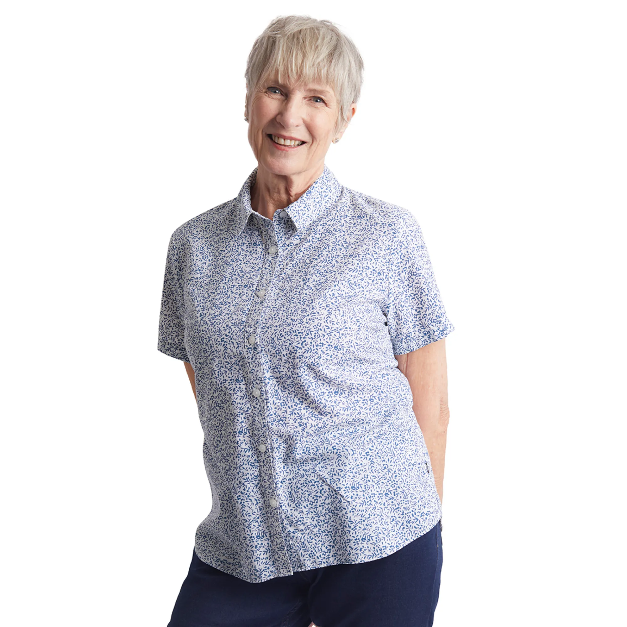 Women Rohan Women'S Marina Short Sleeve Shirt Heather Blue Print