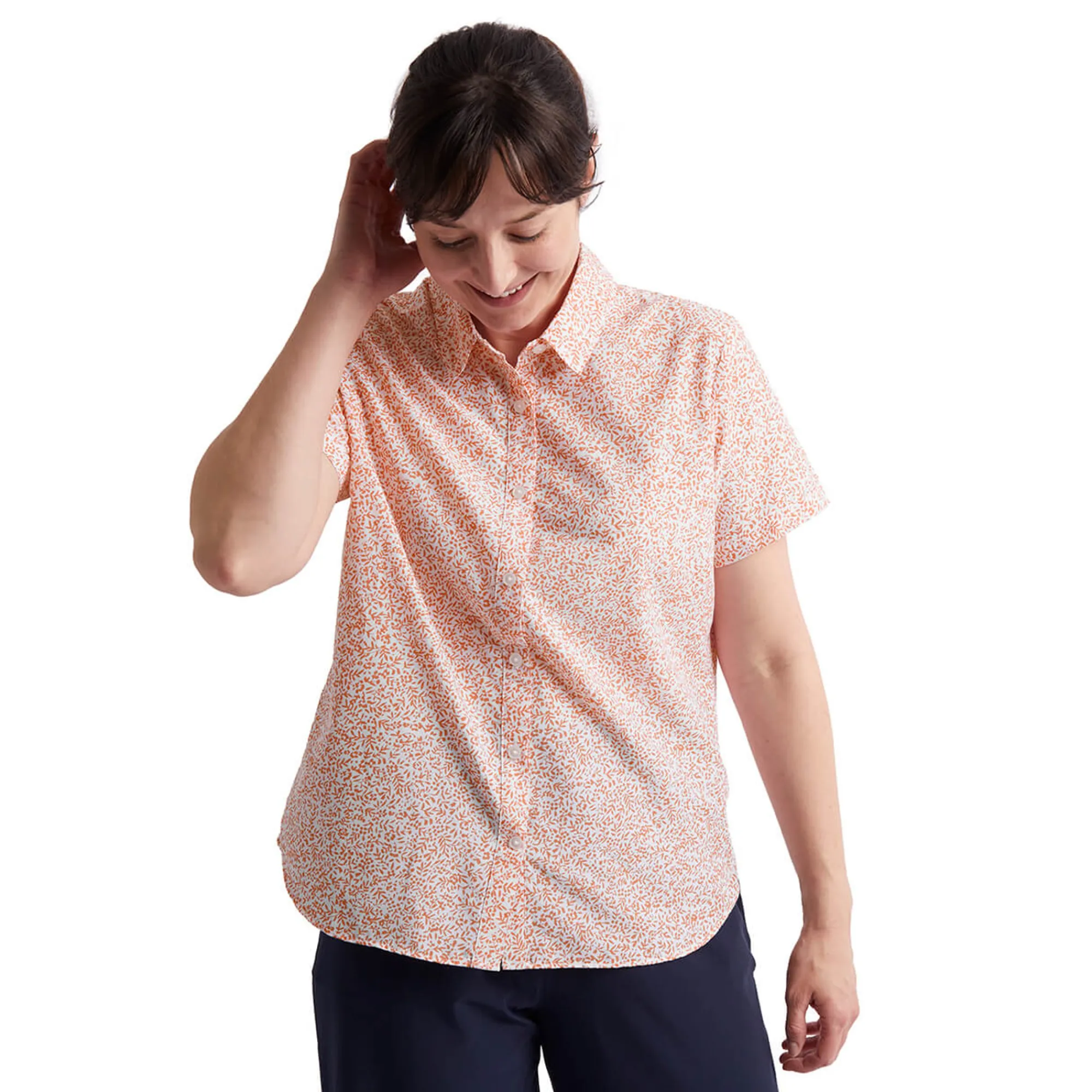 Women Rohan Women'S Marina Short Sleeve Shirt Dusk Orange Print