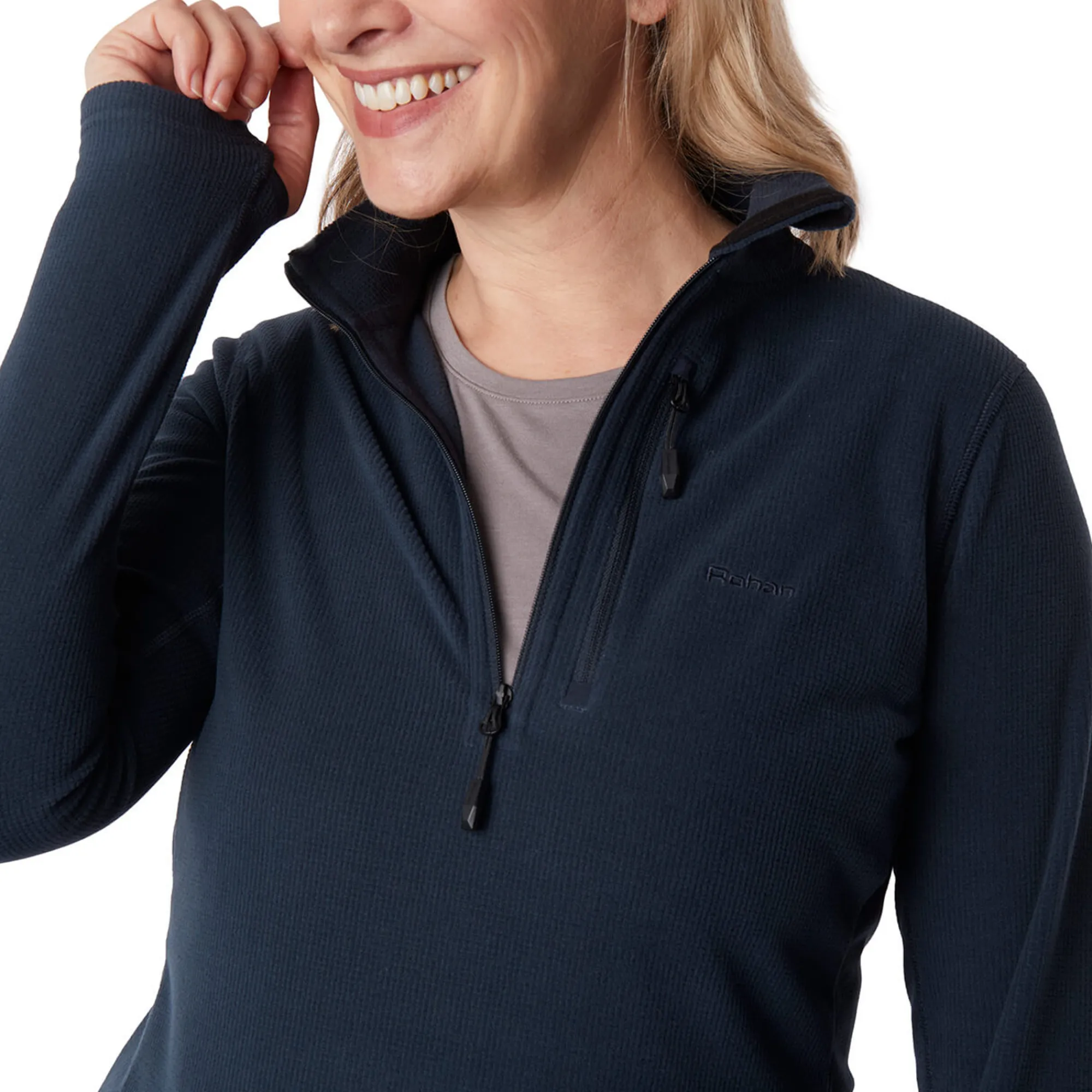 Women Rohan Women'S Microgrid Zip Neck Top True Navy